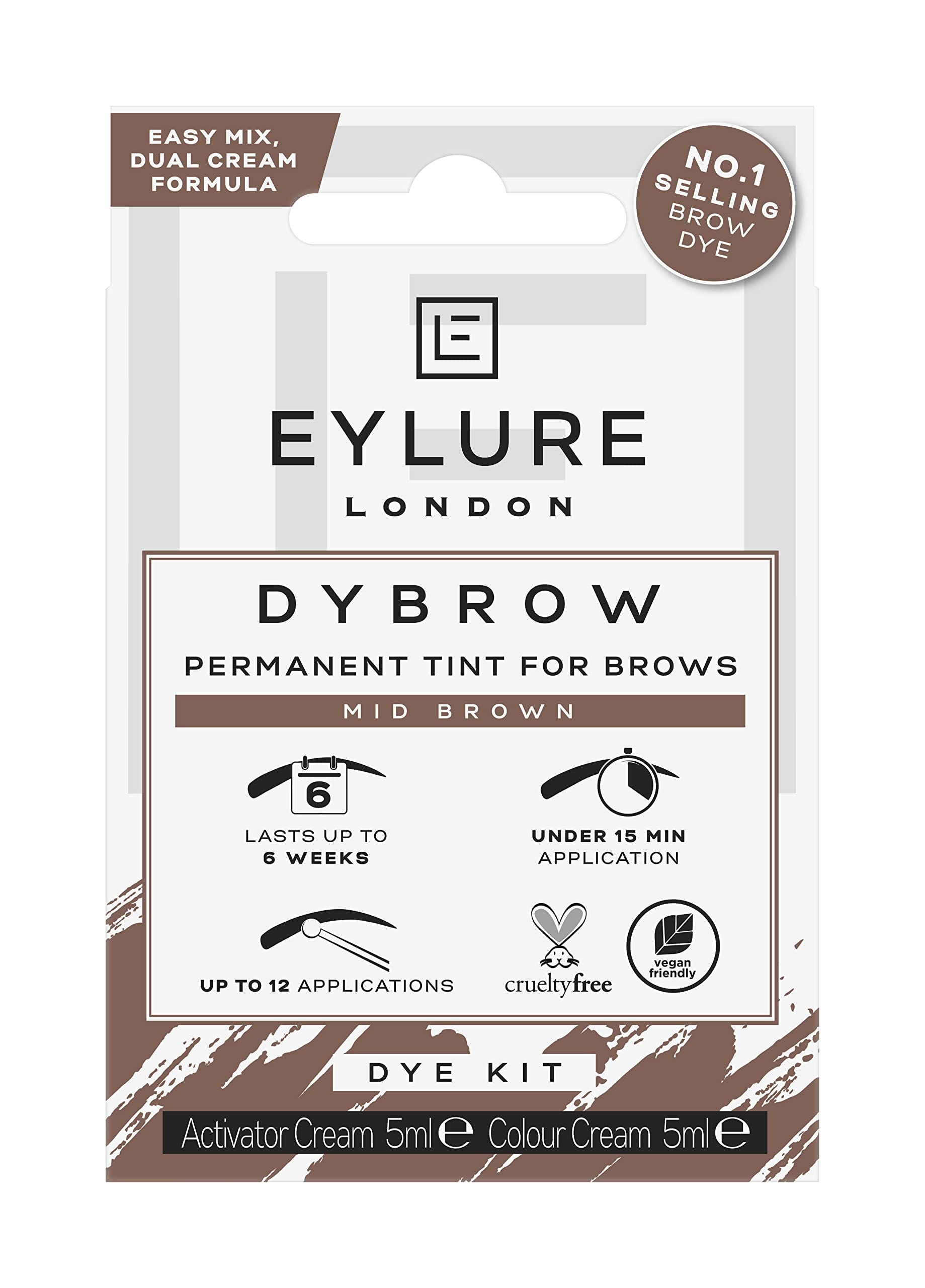 Eylure Dybrow Permanent Tint for Brows Dye Kit Mid Brown