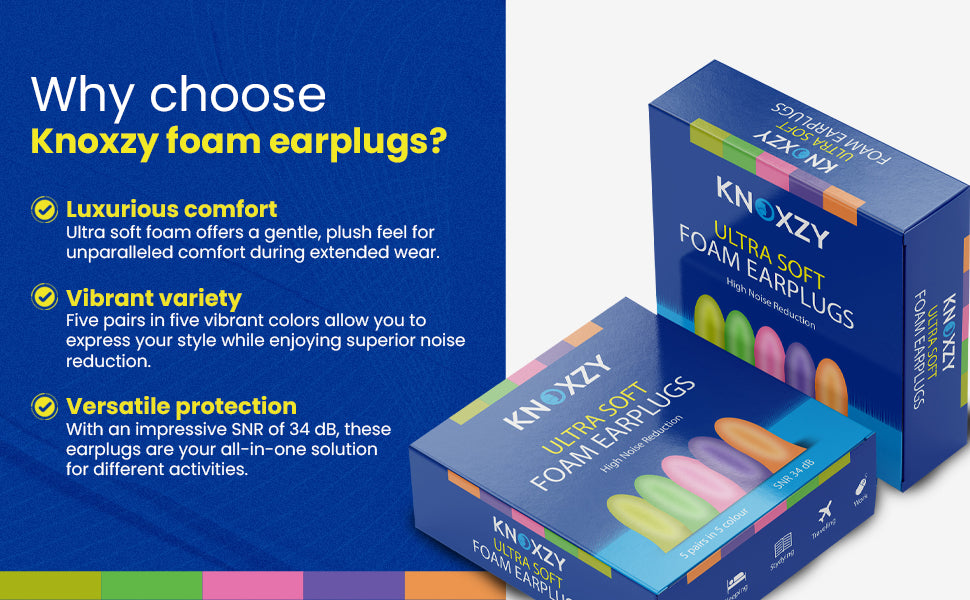KNOXZY Ultra Soft Foam Ear Plugs – 34dB SNR, 10 Pairs for Sleeping
