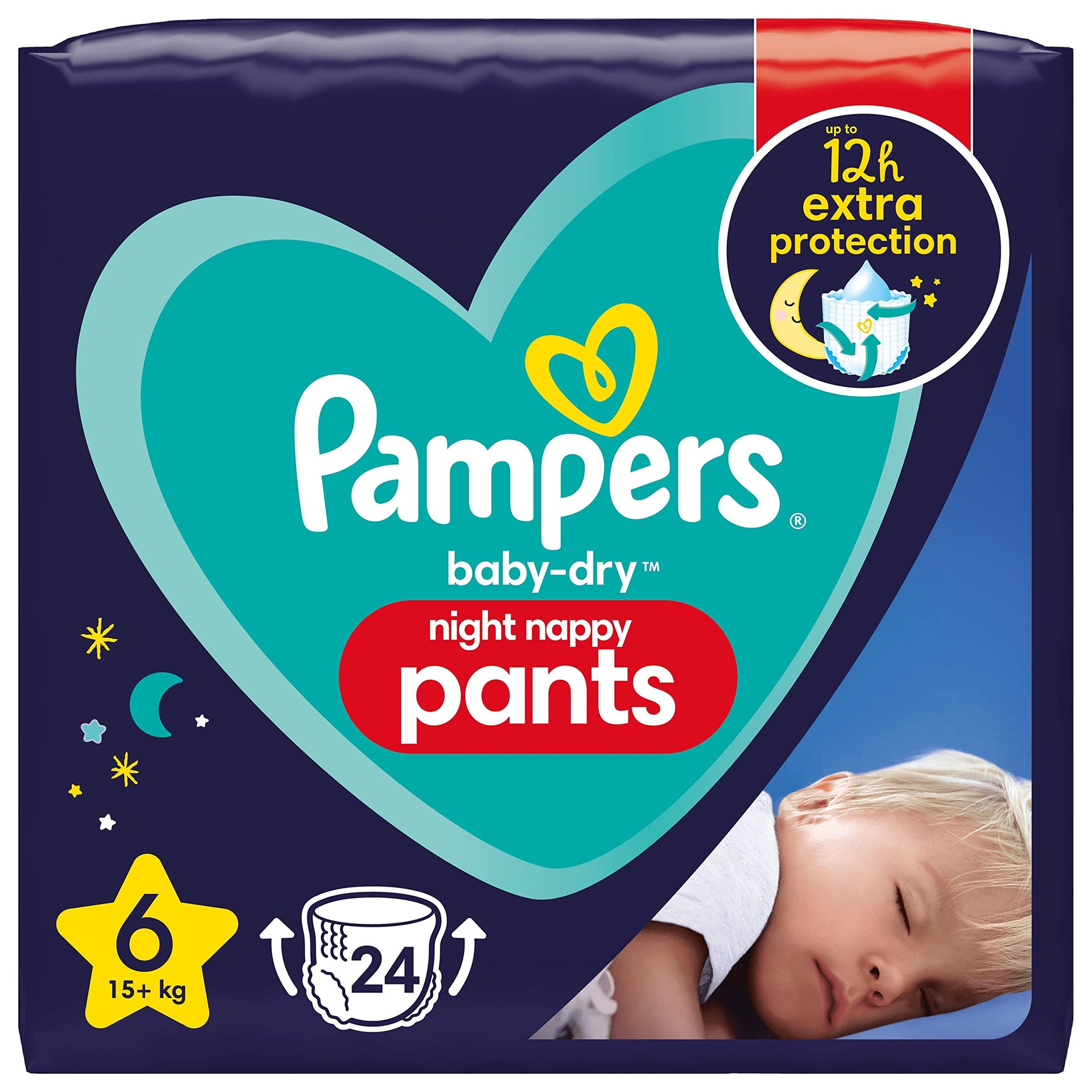 Pampers Baby-Dry Night Nappy Pants Size 6, 24 Night Nappies, 15kg+