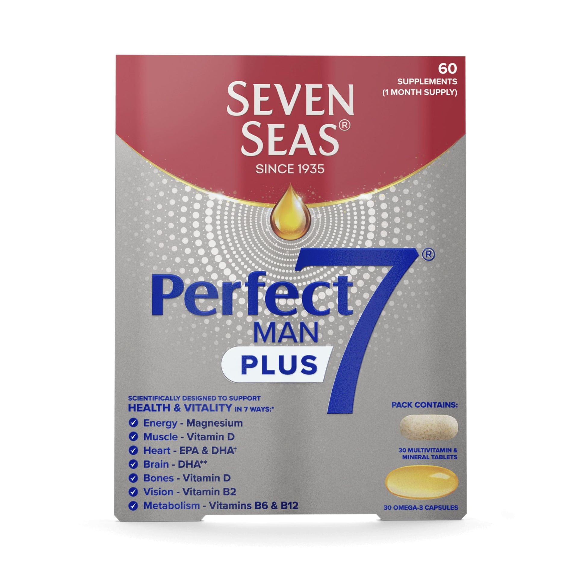 Seven Seas Perfect7 Man Plus Multivitamin, Duo Pack: 30 Capsules + 30 Tablets