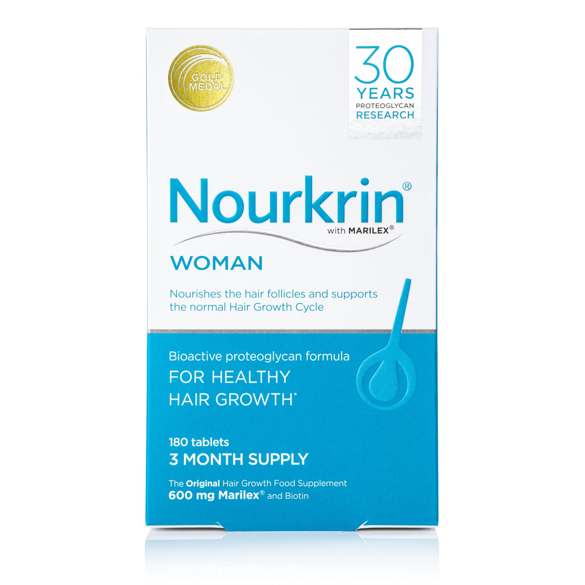 Nourkrin Woman for Healthy Hair Growth food supplement with Marilex, biotin and silica 180 tablet pack (3 month supply)