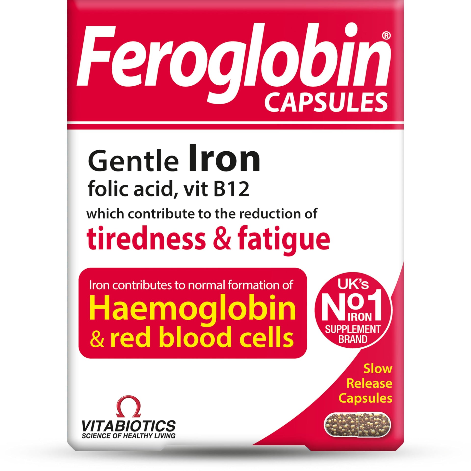 Feroglobin Iron Supplement Supports Energy, Reduced Tiredness & Fatigue Vitamin and Mineral Capsules 30 Capsules