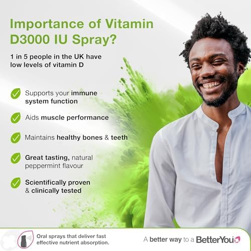 BetterYou Vitamin D 3000 IU Daily Oral Spray 3-month Supply Natural Peppermint Flavour