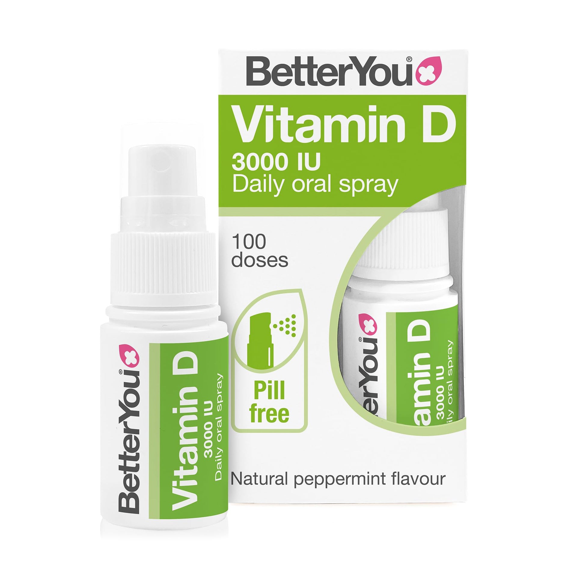 BetterYou Vitamin D 3000 IU Daily Oral Spray 3-month Supply Natural Peppermint Flavour