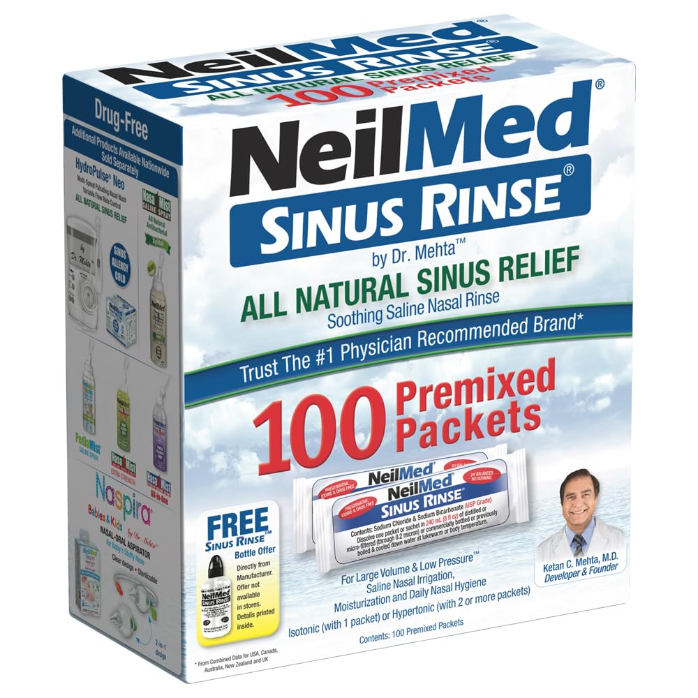 NeilMed's Sinus Rinse All Natural Pre-Mixed Hypertonic Packets 100 Count