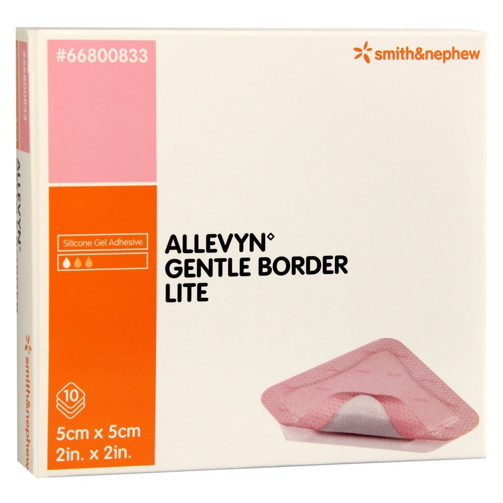 ALLEVYN Gentle Border Lite: Advanced 5cm x 5cm Silicone Gel Adhesive Hydrocellular Dressings - Pack of 10