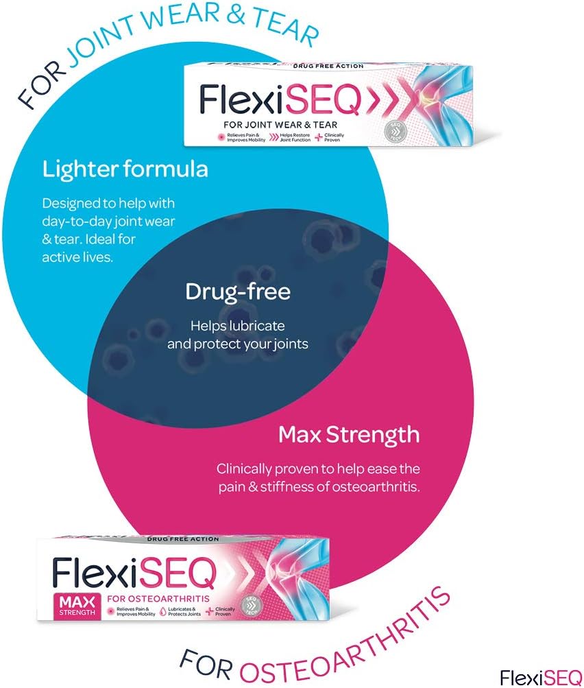 FlexiSEQ Max Strength Topical Gel, 50g, Drug-Free, Joint Pain Relief Gel, (Packaging May Vary)