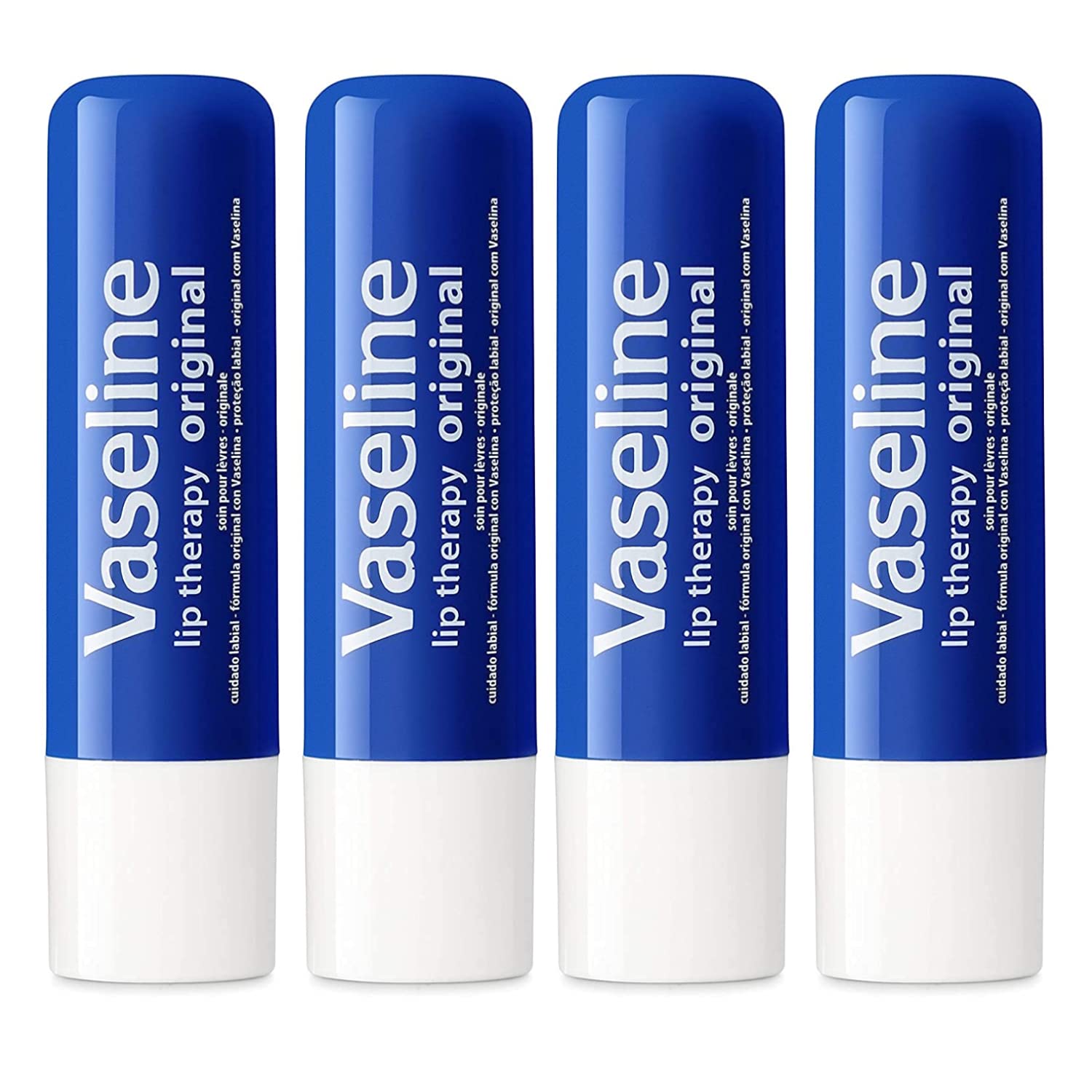 Vaseline Lip Therapy Stick 4.8g | Original Petroleum Jelly Vaseline Lip Balm for Soft Lips 4 Pack