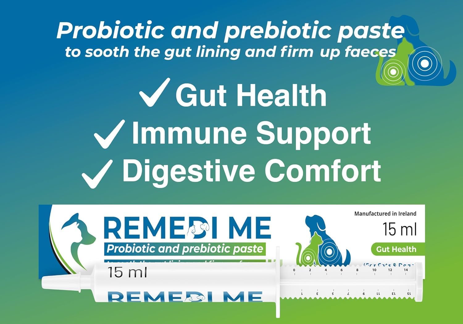 Remedi Me Probiotic & Prebiotic Paste to Sooth the Gut Lining and Firm-up Faeces - For Dogs & Cats | 15ml