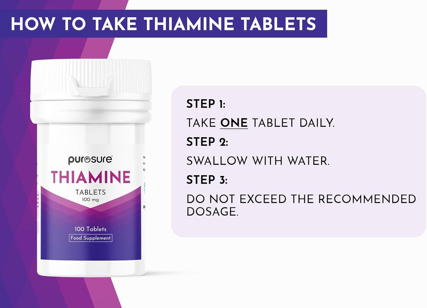PuroSure Vitamin B1 Thiamine 100mg Tablets – Pack of 100