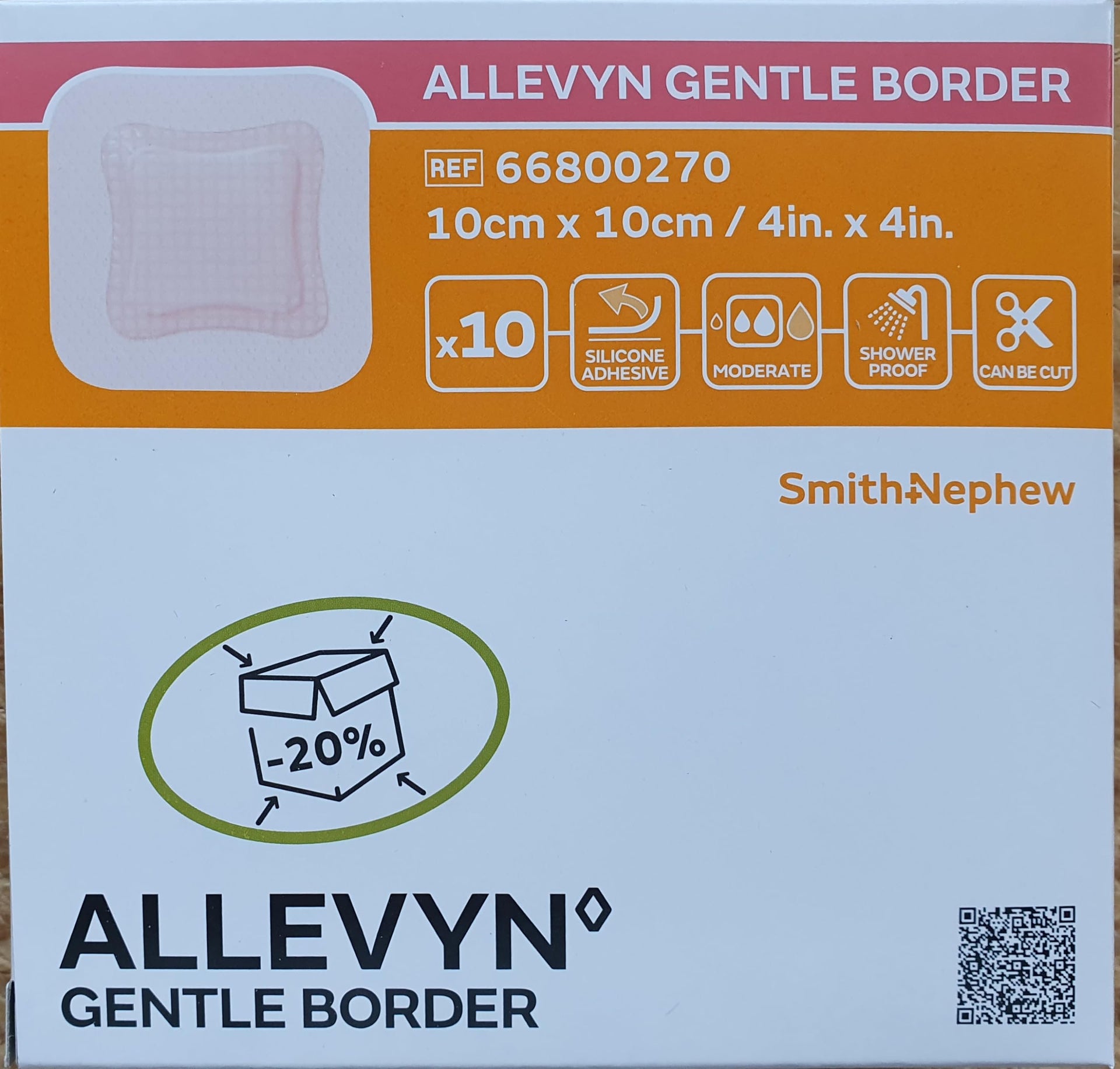 ALLEVYN Gentle Border 10cm x 10cm x10 Adhesive Foam Dressing for Gentle Wound Healing