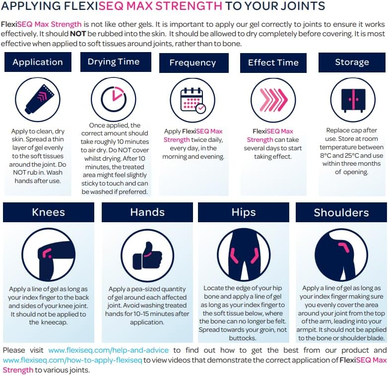 FlexiSEQ Max Strength Topical Gel, 50g, Drug-Free, Joint Pain Relief Gel, (Packaging May Vary)