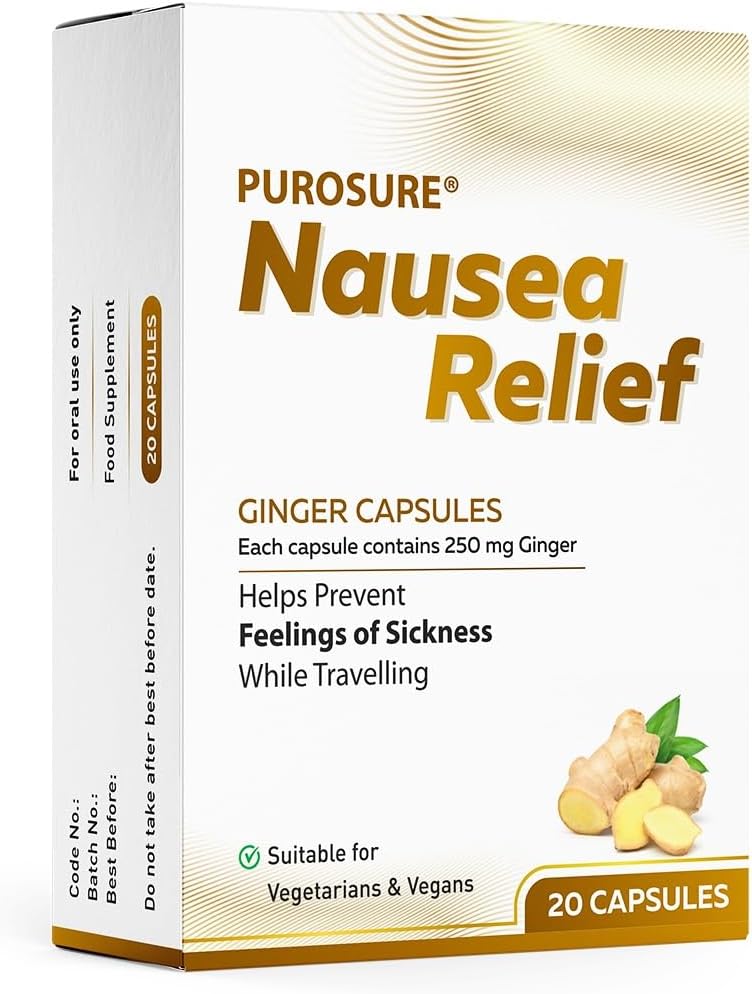 Purosure Nausea Relief Ginger Capsules for Travel Sickness Relief, 250 mg 20
