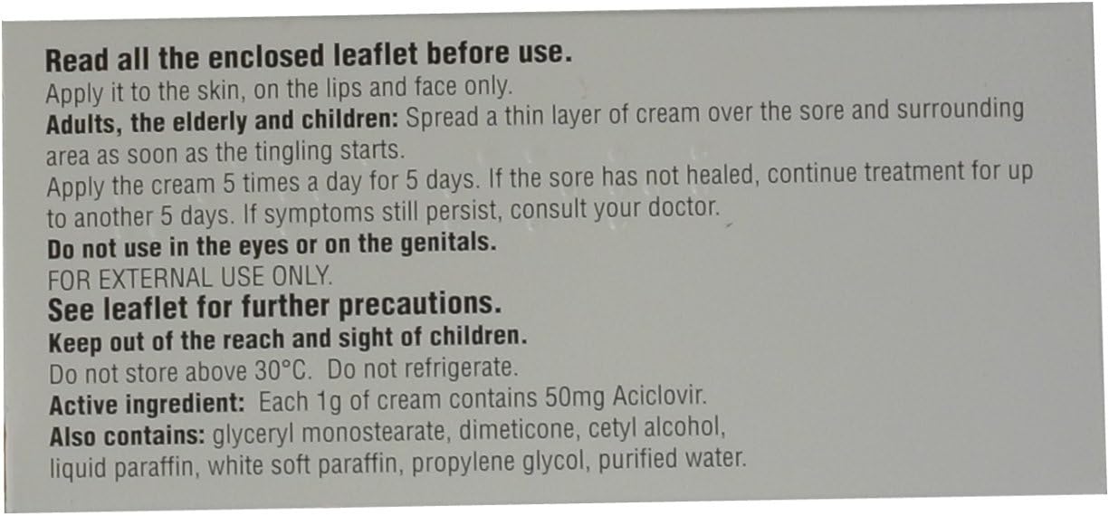 Virasorb Cold Sore Cream, Aciclovir 5%, 2g