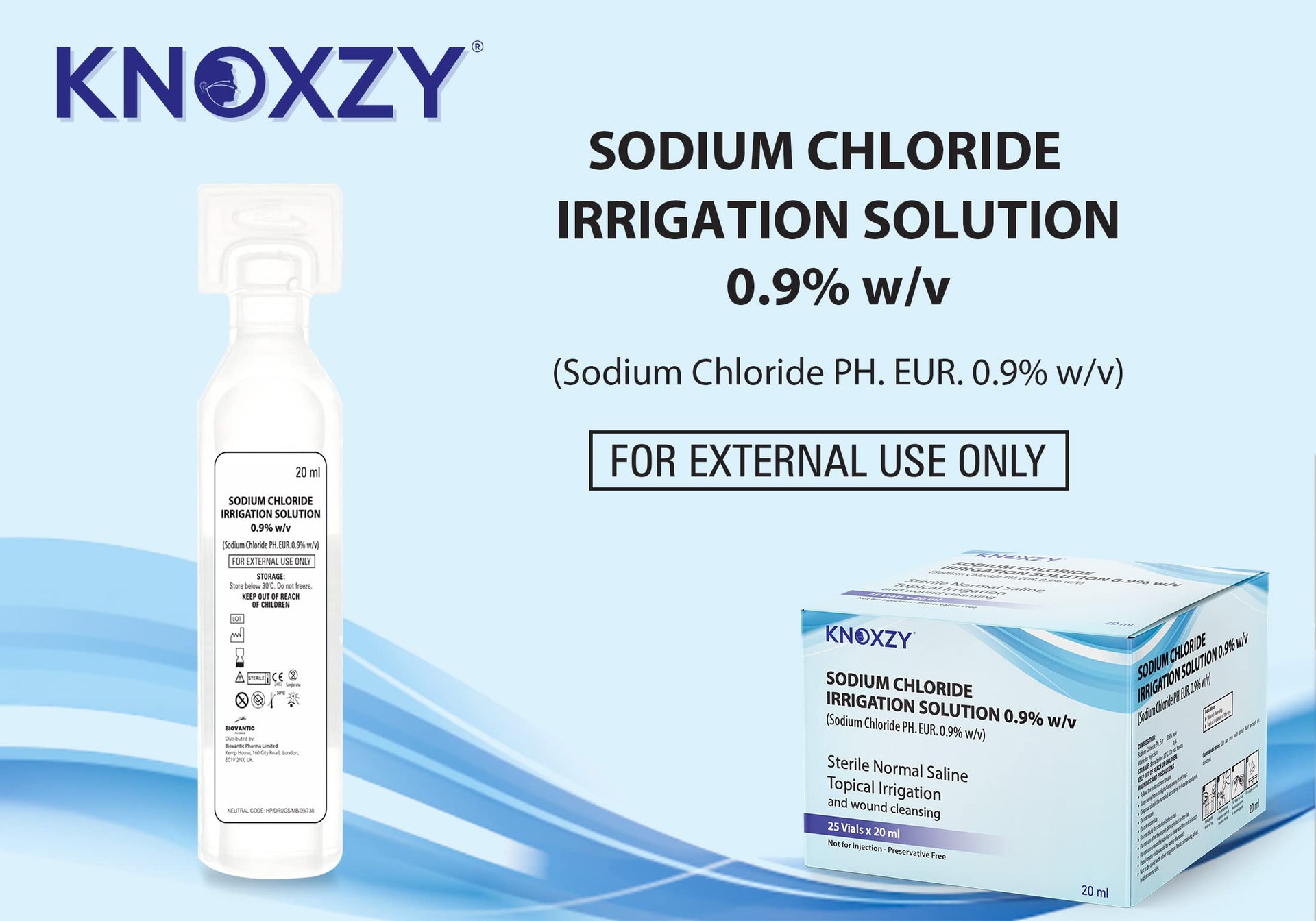 KNOXZY Sterile Saline Pods – 25 x 20ml for Eye Wash & Wound Cleansing