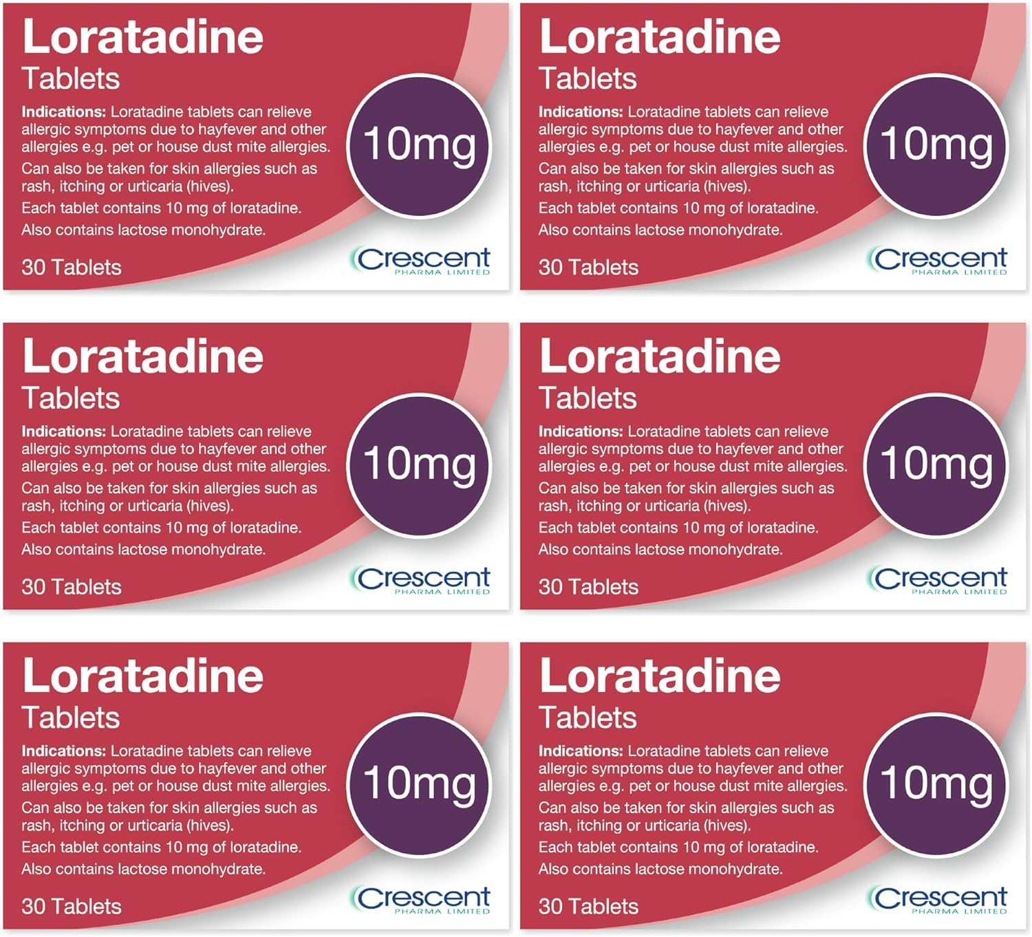 Crescent  Loratadine 10mg 30 Tablets Hayfever and Allergies Tablets