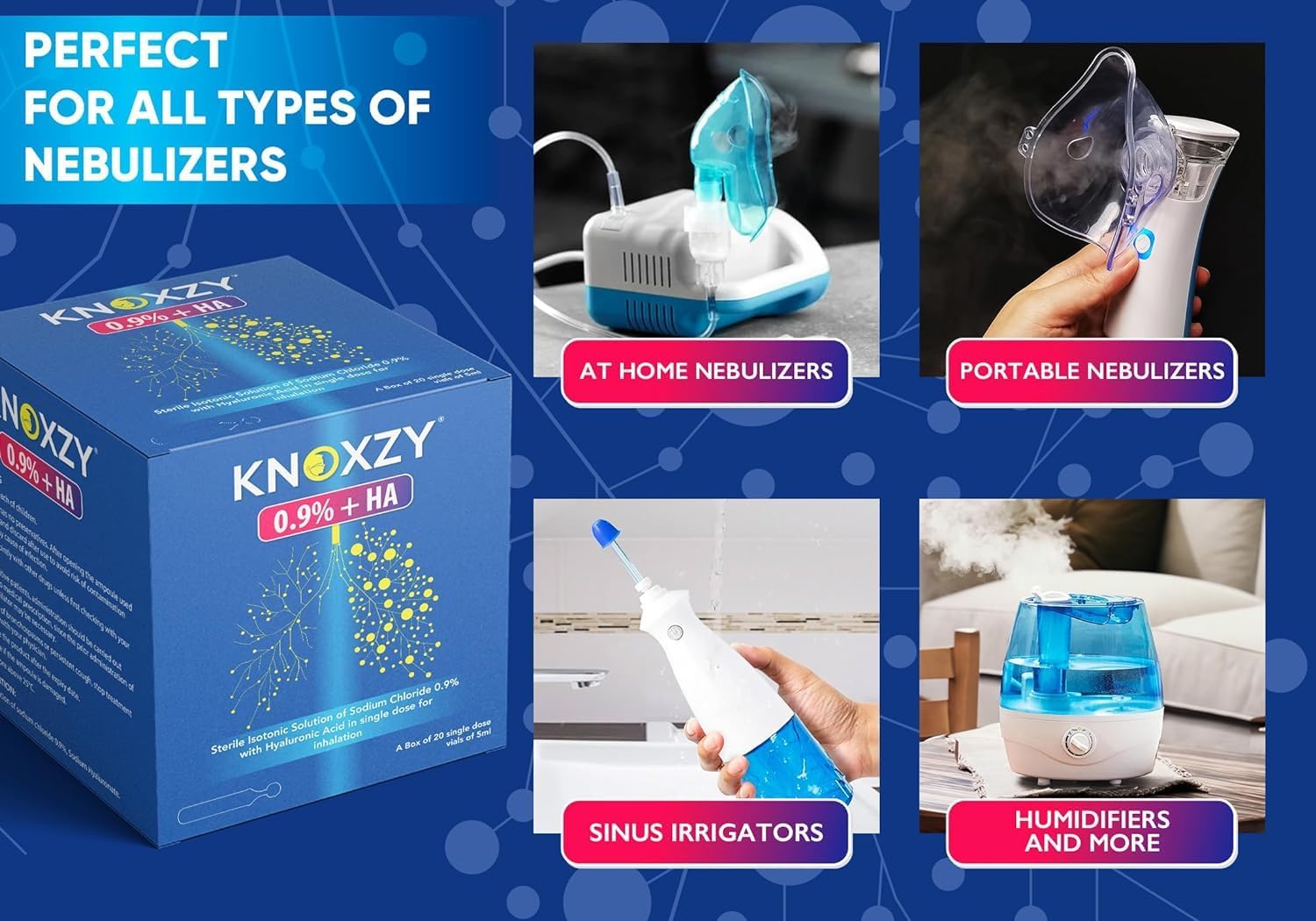 KNOXZY Isotonic Saline Solution 0.9% + Hyaluronic Acid Nebulizer Diluent