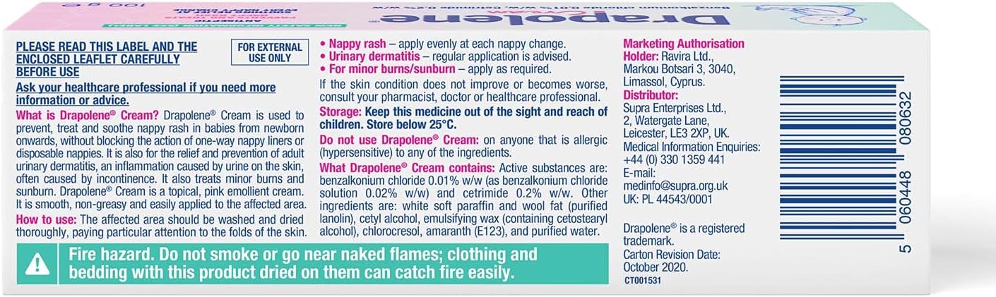 Drapolene Cream 100g Tube | Prevents and Treats Nappy Rash | Soothes and Protects Baby's Bottom