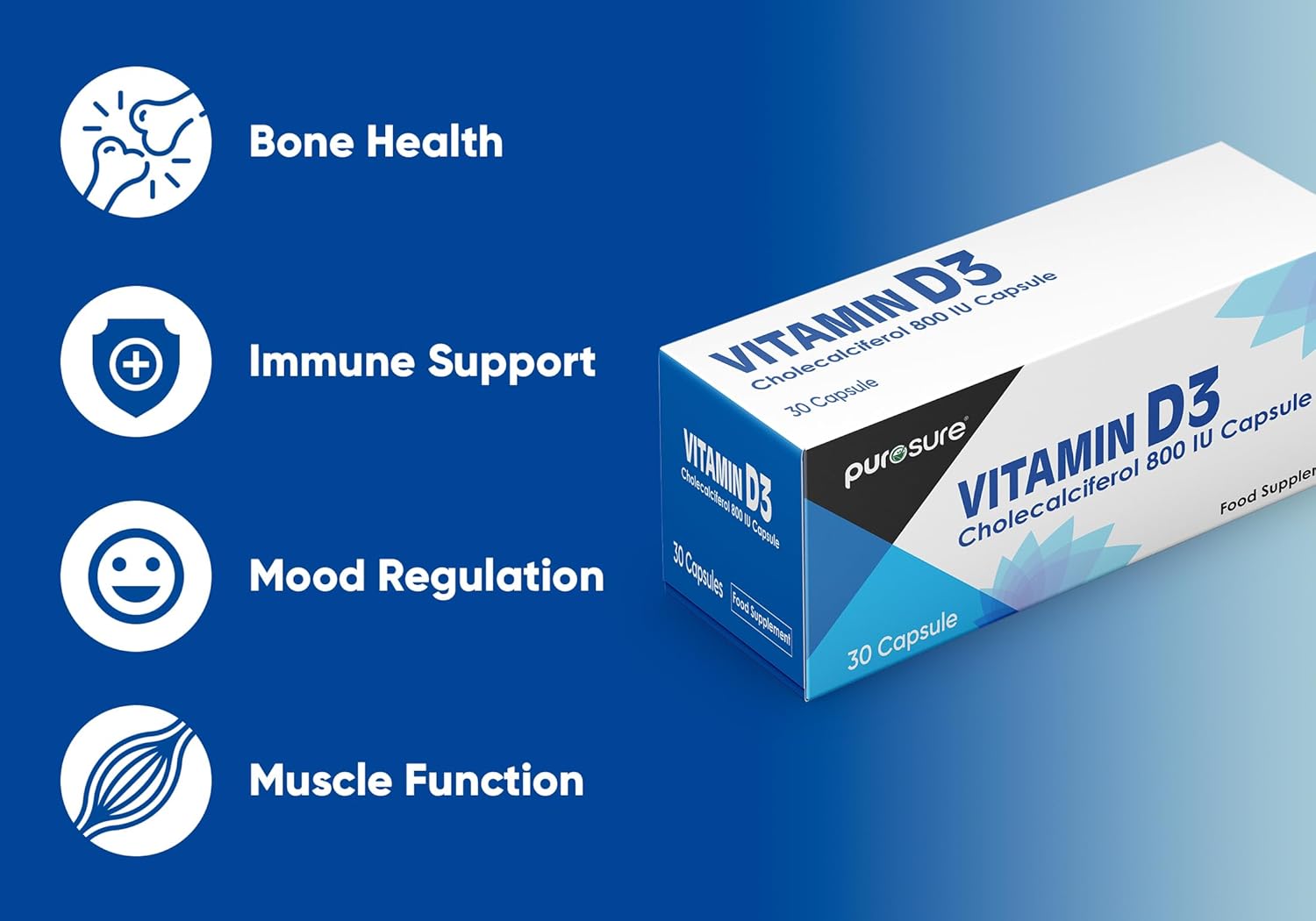 PuroSure Vitamin D3 800 IU - 30 Capsules
