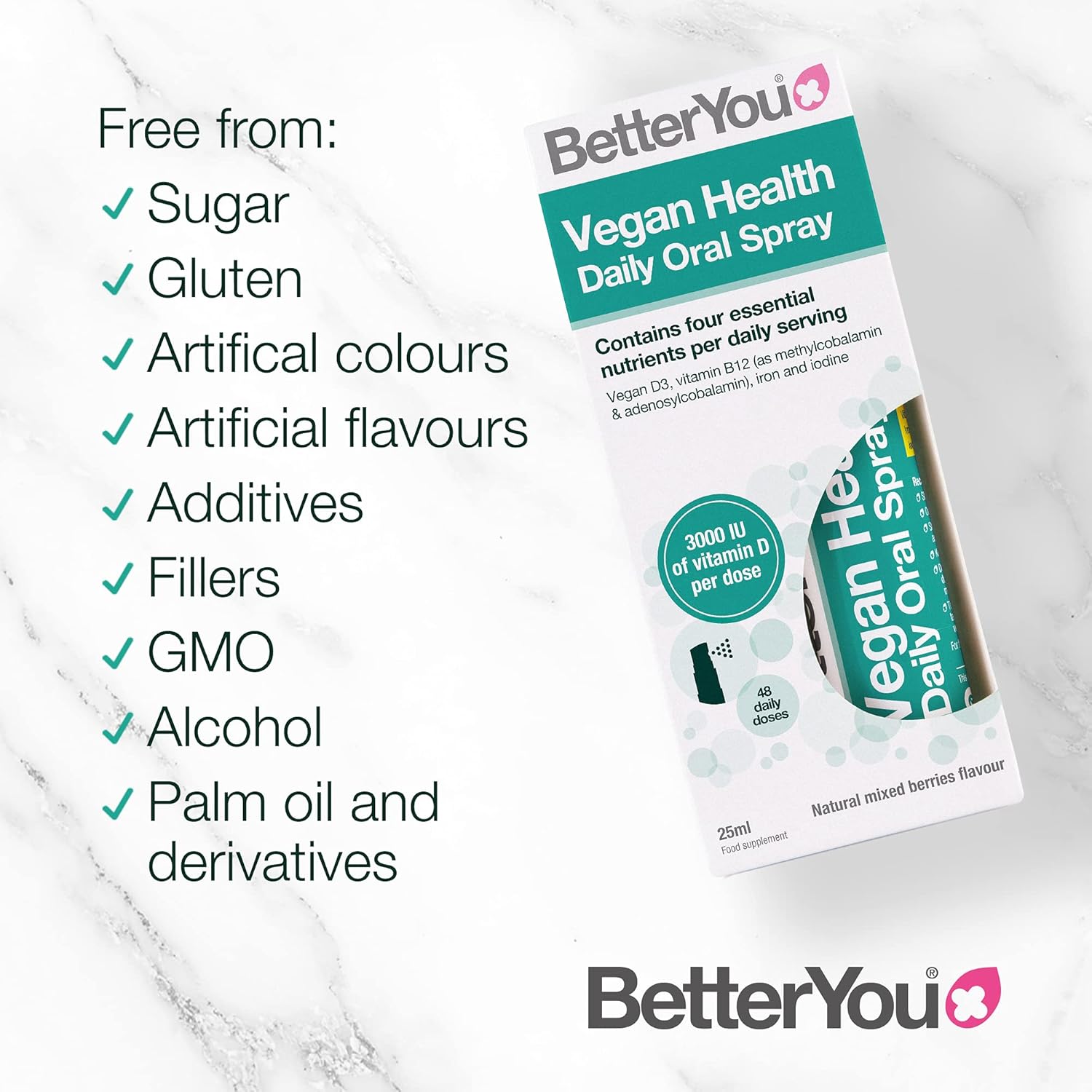 BetterYou Vegan Health Daily Oral Spray 48-day Supply Natural Mixed Berries Flavour
