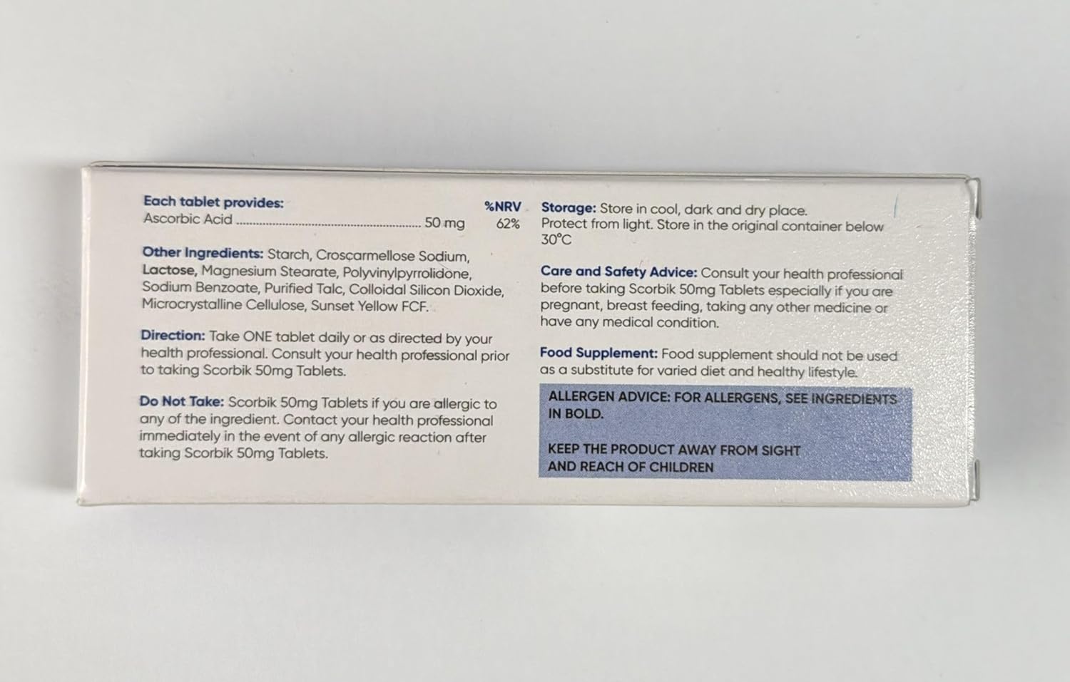 Ascorbic Acid Vitamin C 50mg – 28 Tablets for Immune Support