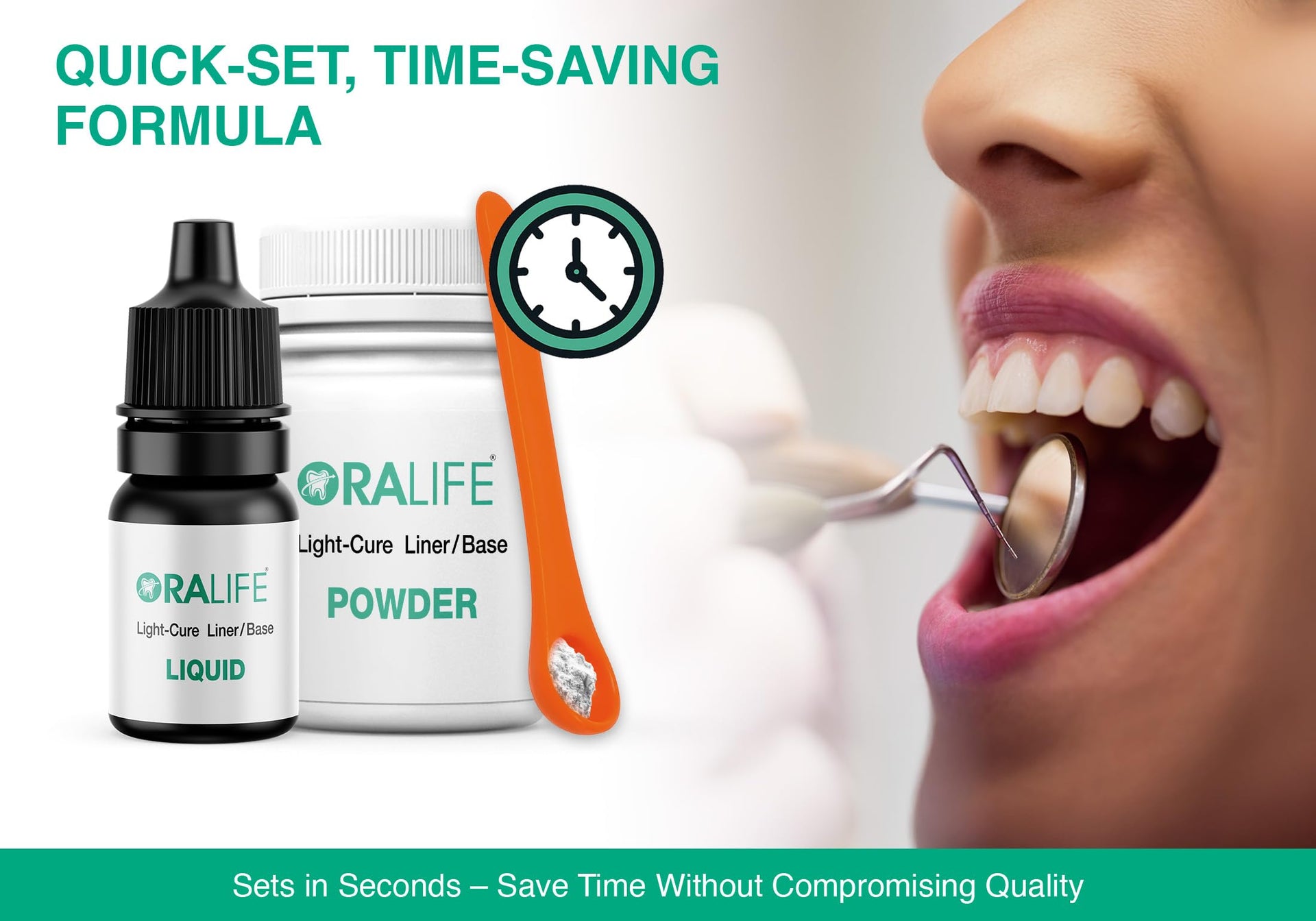 ORALIFE Light Glass Ionomer Liner/Base Cement Kit – Powder & Liquid with Mixing Tools