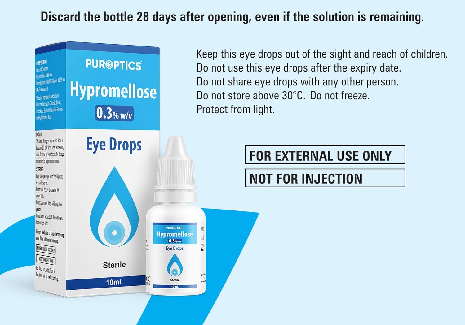 Puroptics Eye Drops – Hypromellose 0.3%, 10ml Sterile Solution