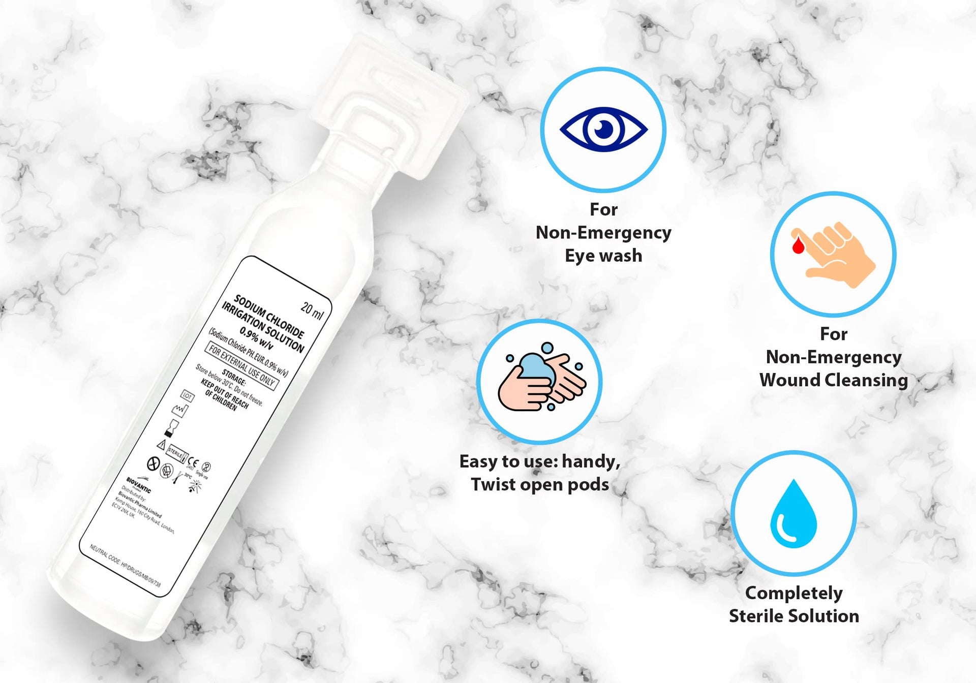 KNOXZY Sterile Saline Pods – 25 x 20ml for Eye Wash & Wound Cleansing