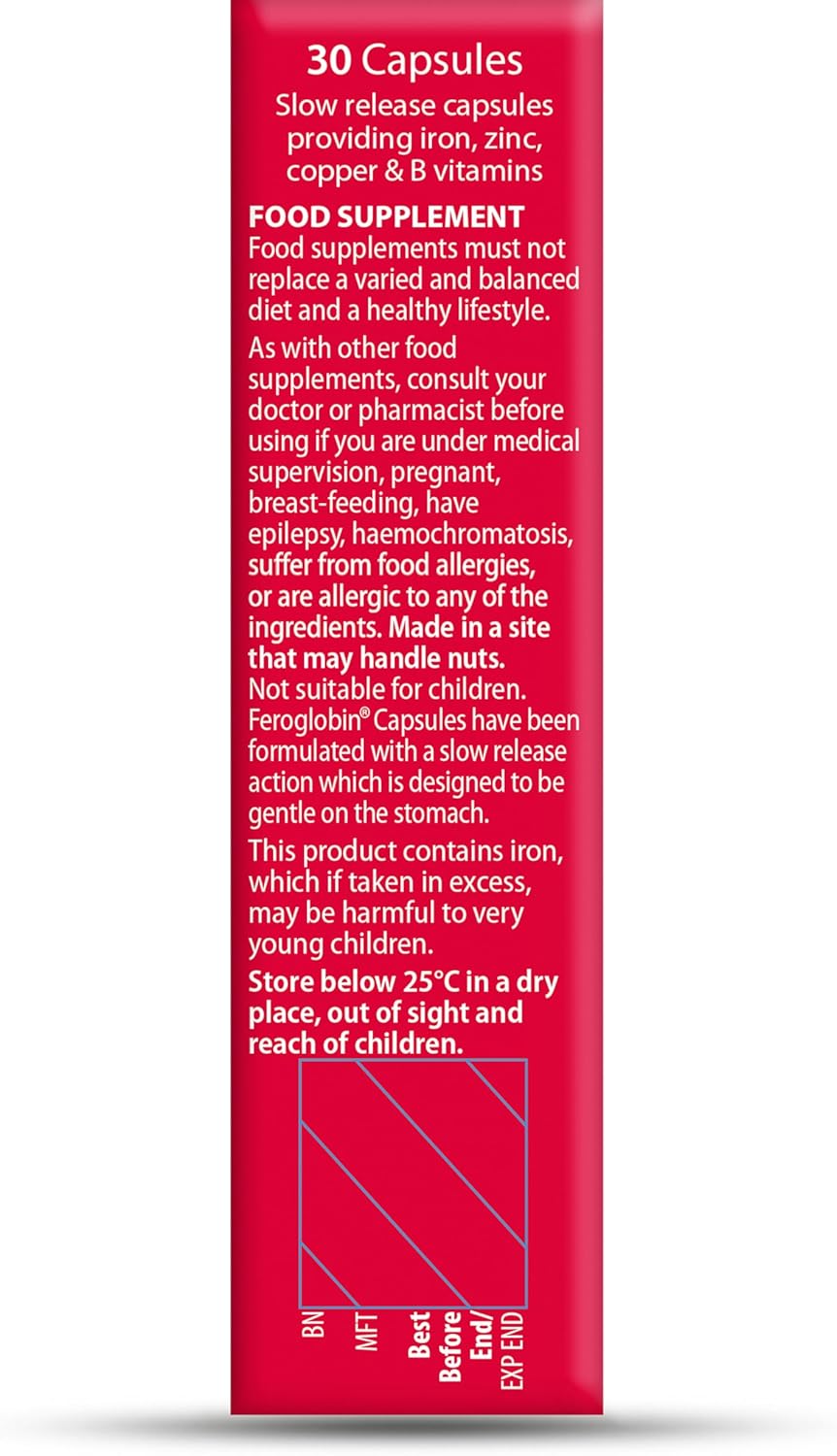 Feroglobin Iron Supplement Supports Energy, Reduced Tiredness & Fatigue Vitamin and Mineral Capsules 30 Capsules