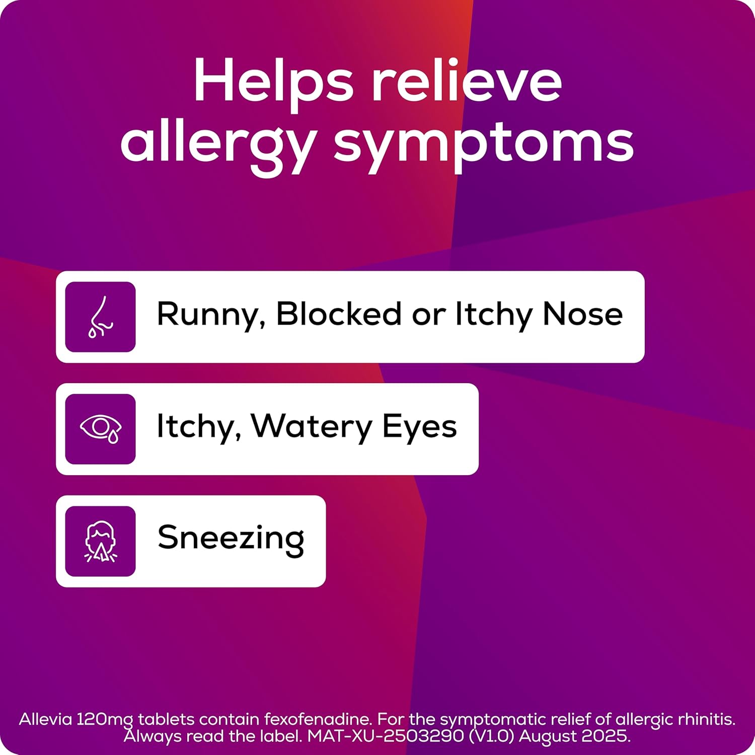 Allevia Fexofenadine 120MG Hayfever Allergy 15 Tablets