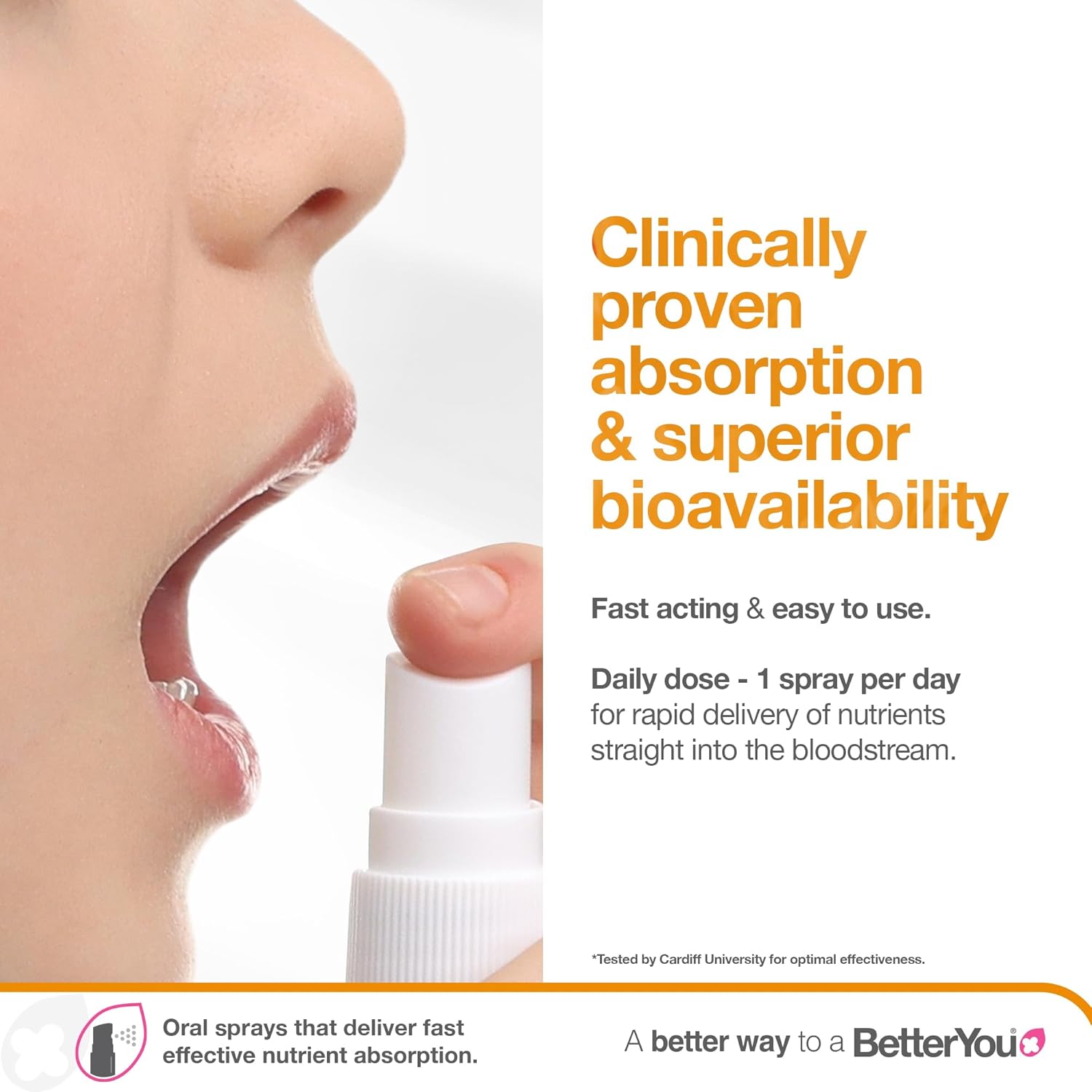 BetterYou Vitamin D 400 IU Junior Daily Oral Spray 3-month Supply Natural Peppermint Flavour