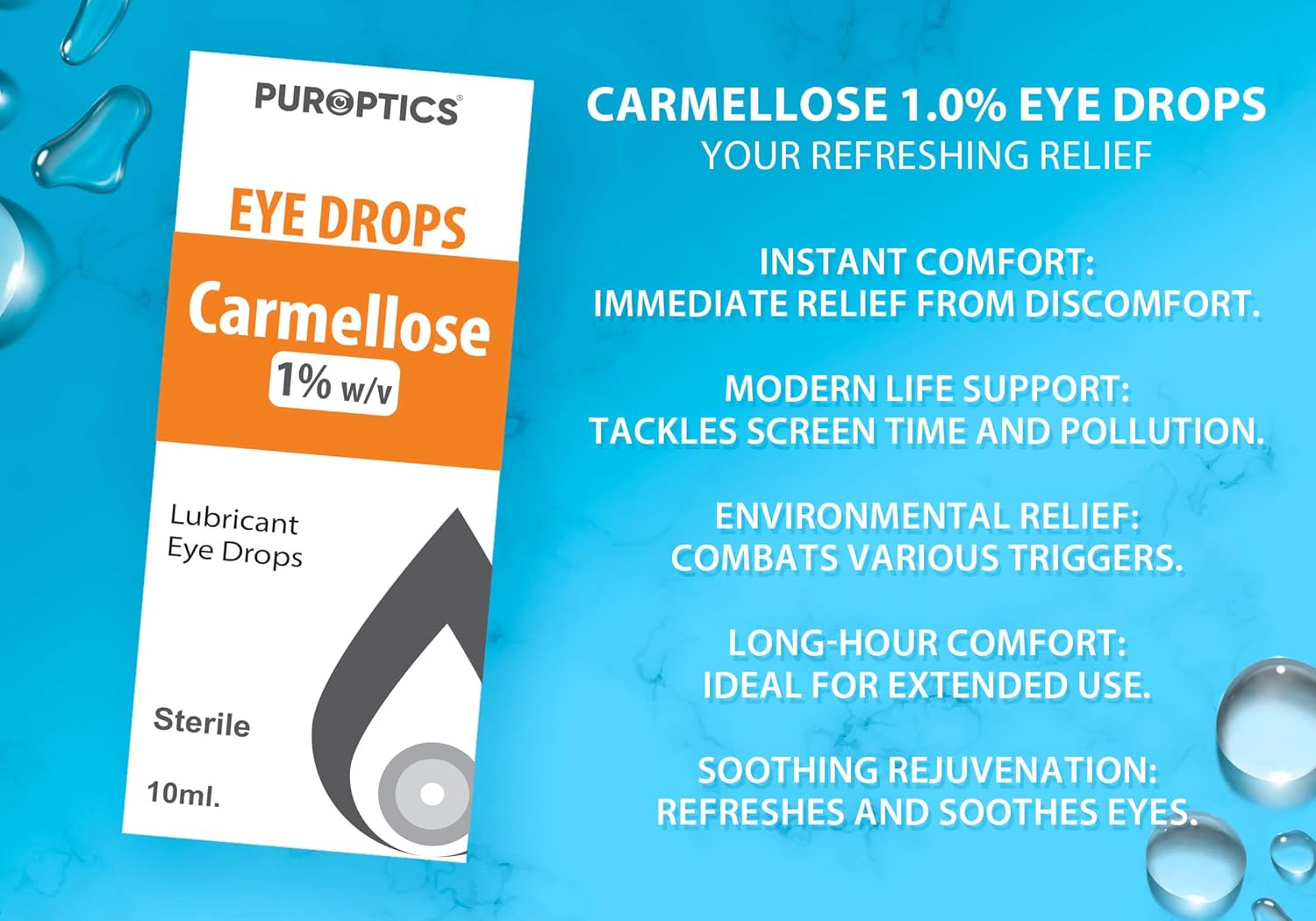 PUROPTICS Carmellose 1% Lubricant Eye Drops for Dry Eyes and Irritated Eyes 10ml