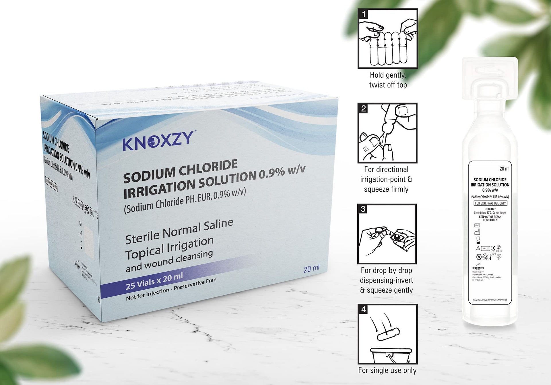 KNOXZY Sterile Saline Pods – 25 x 20ml for Eye Wash & Wound Cleansing