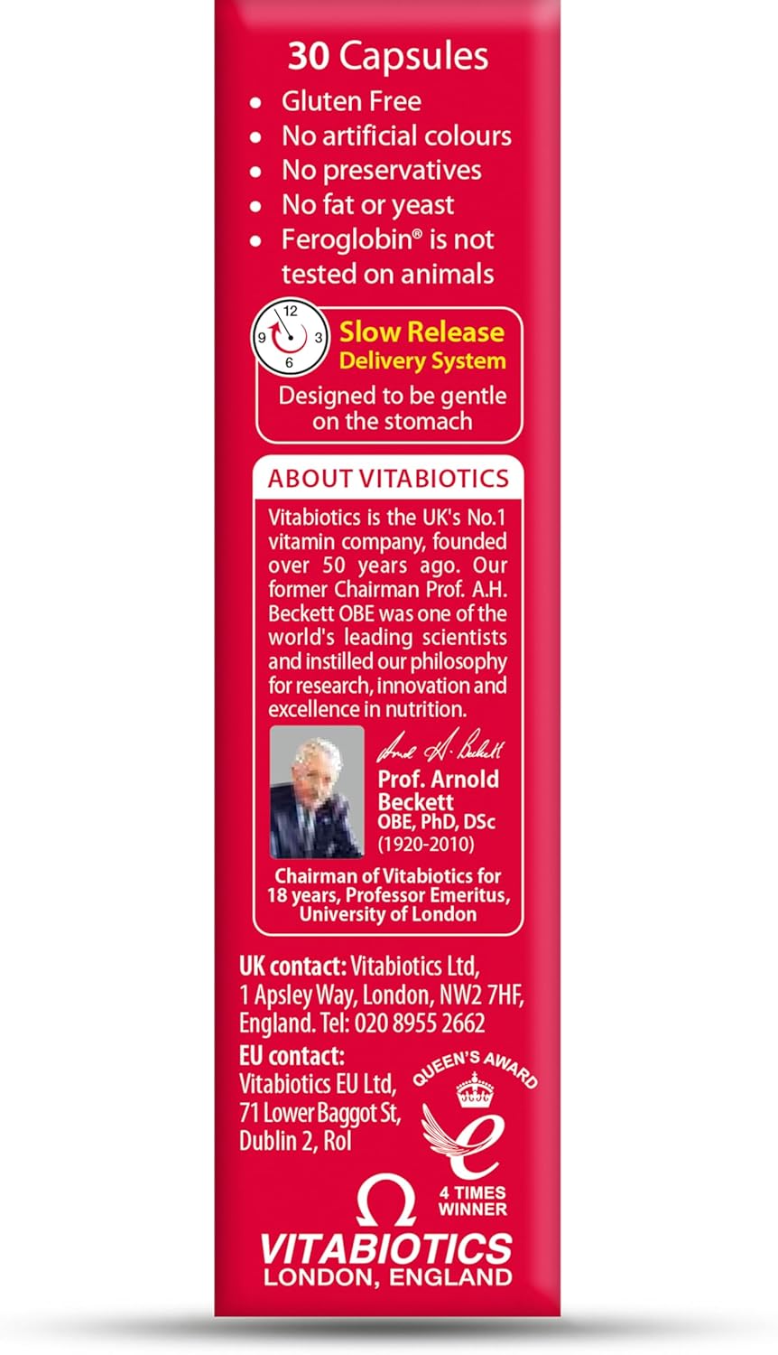 Feroglobin Iron Supplement Supports Energy, Reduced Tiredness & Fatigue Vitamin and Mineral Capsules 30 Capsules