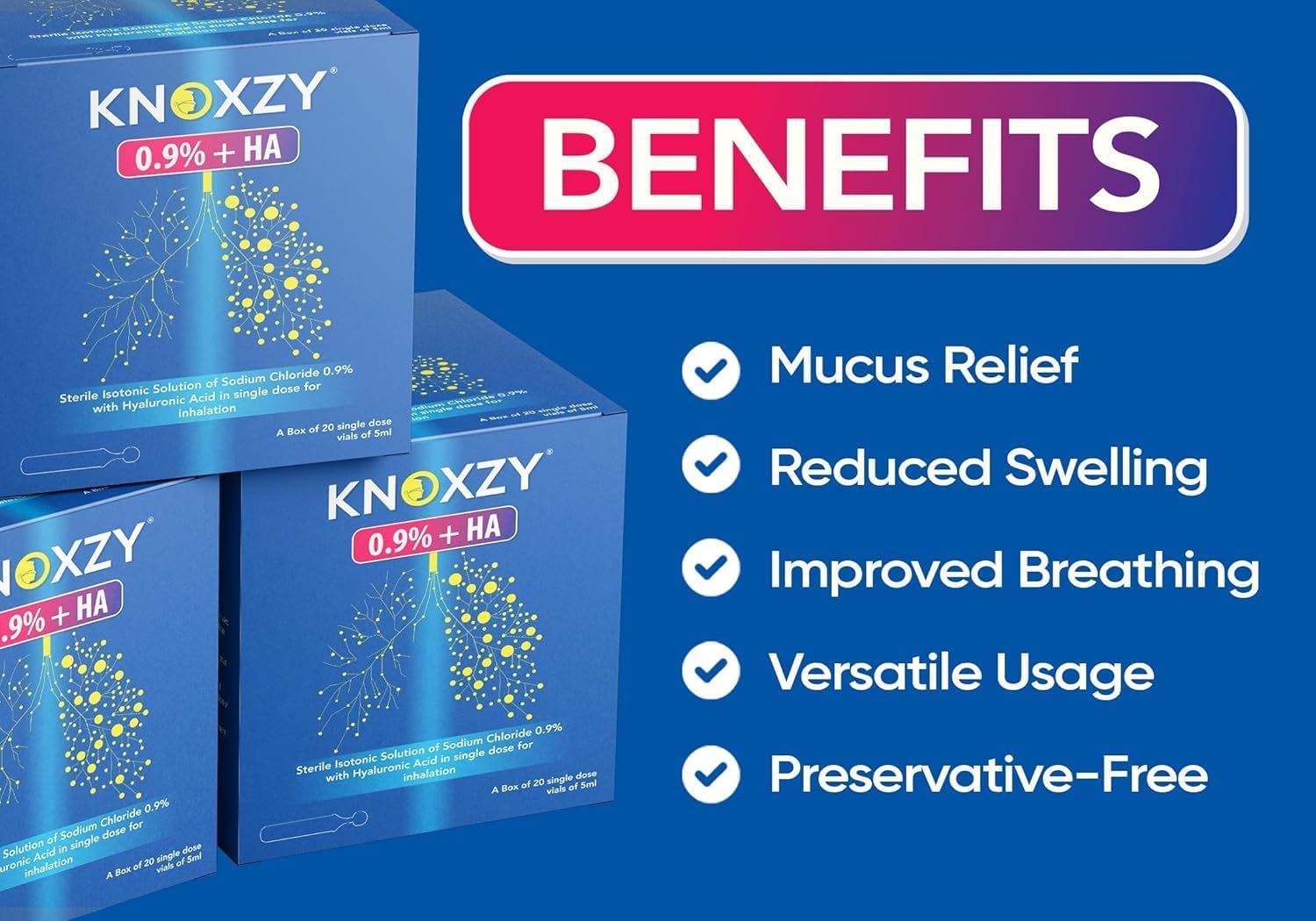 KNOXZY Isotonic Saline Solution 0.9% + Hyaluronic Acid Nebulizer Diluent