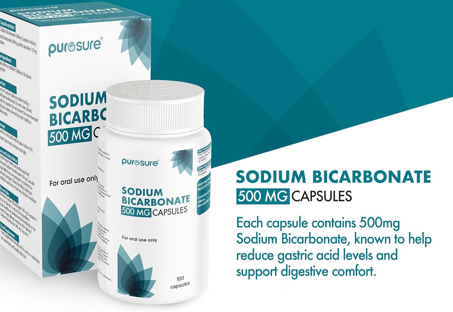 Purosure Sodium Bicarbonate 500mg Capsules - Pack of 100