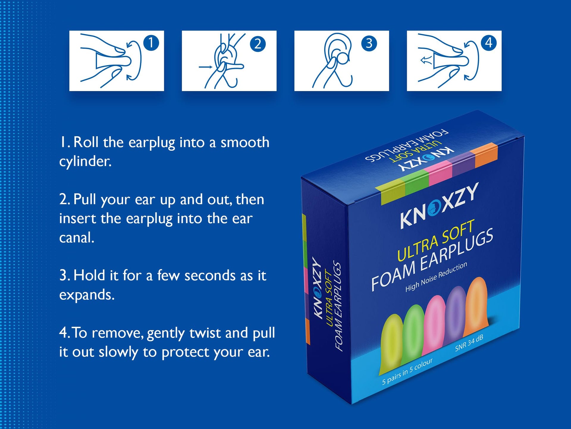 KNOXZY Ultra Soft Foam Ear Plugs – 34dB SNR, 10 Pairs for Sleeping