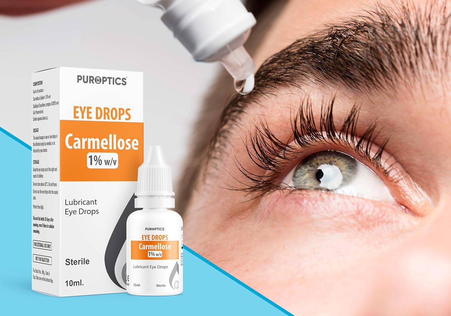 PUROPTICS Carmellose 1% Lubricant Eye Drops for Dry Eyes and Irritated Eyes 10ml