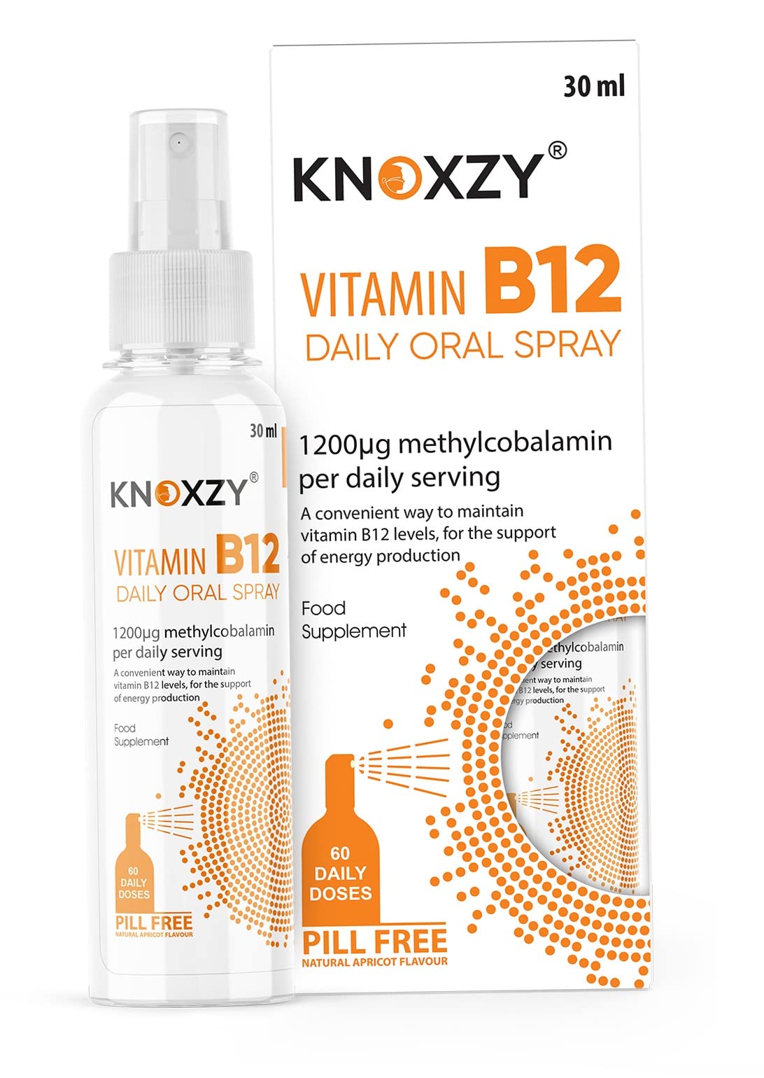 KNOXZY Vitamin B12 Oral Spray – 1,200 IU, 30ml Apricot Flavour