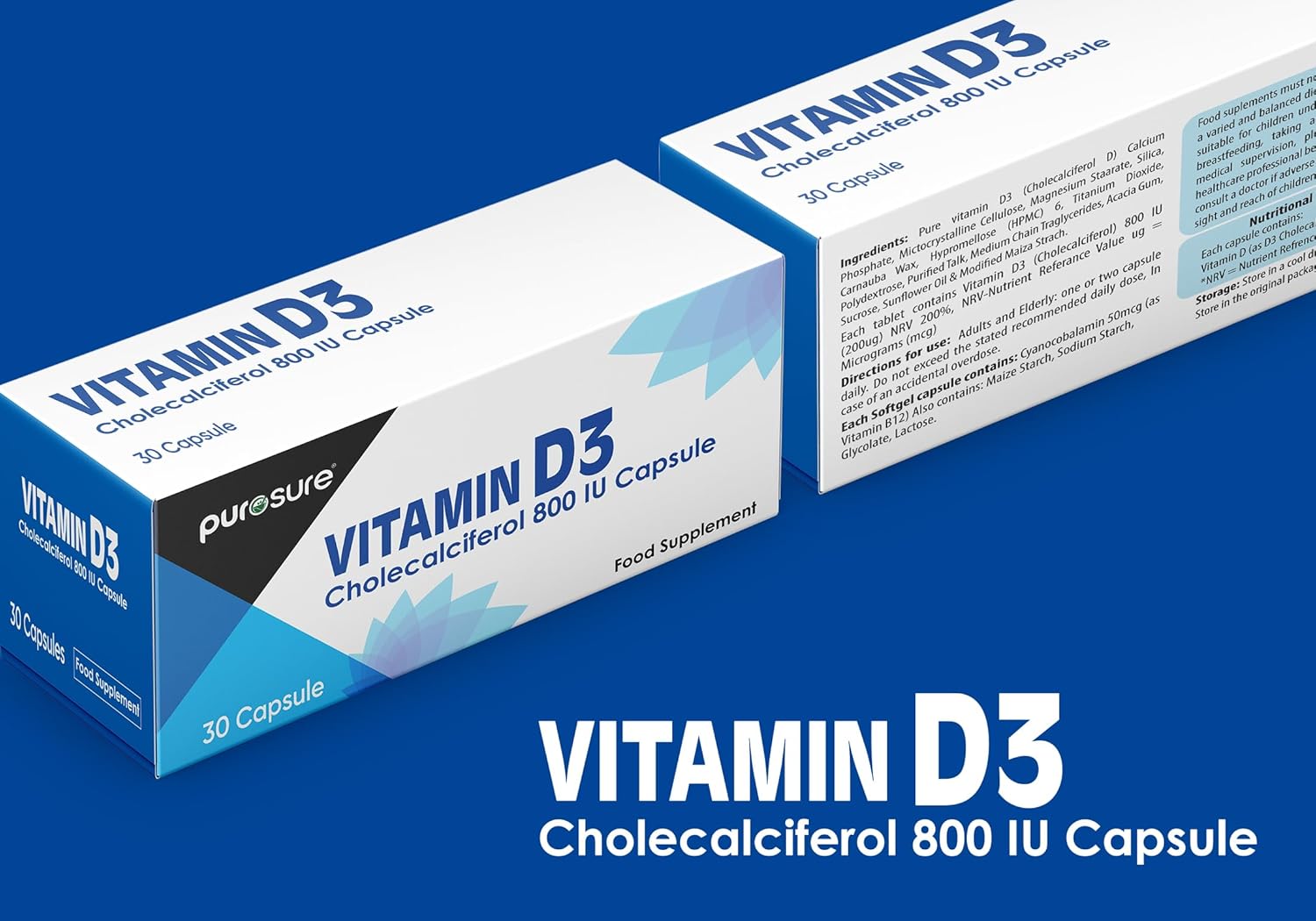 PuroSure Vitamin D3 800 IU - 30 Capsules