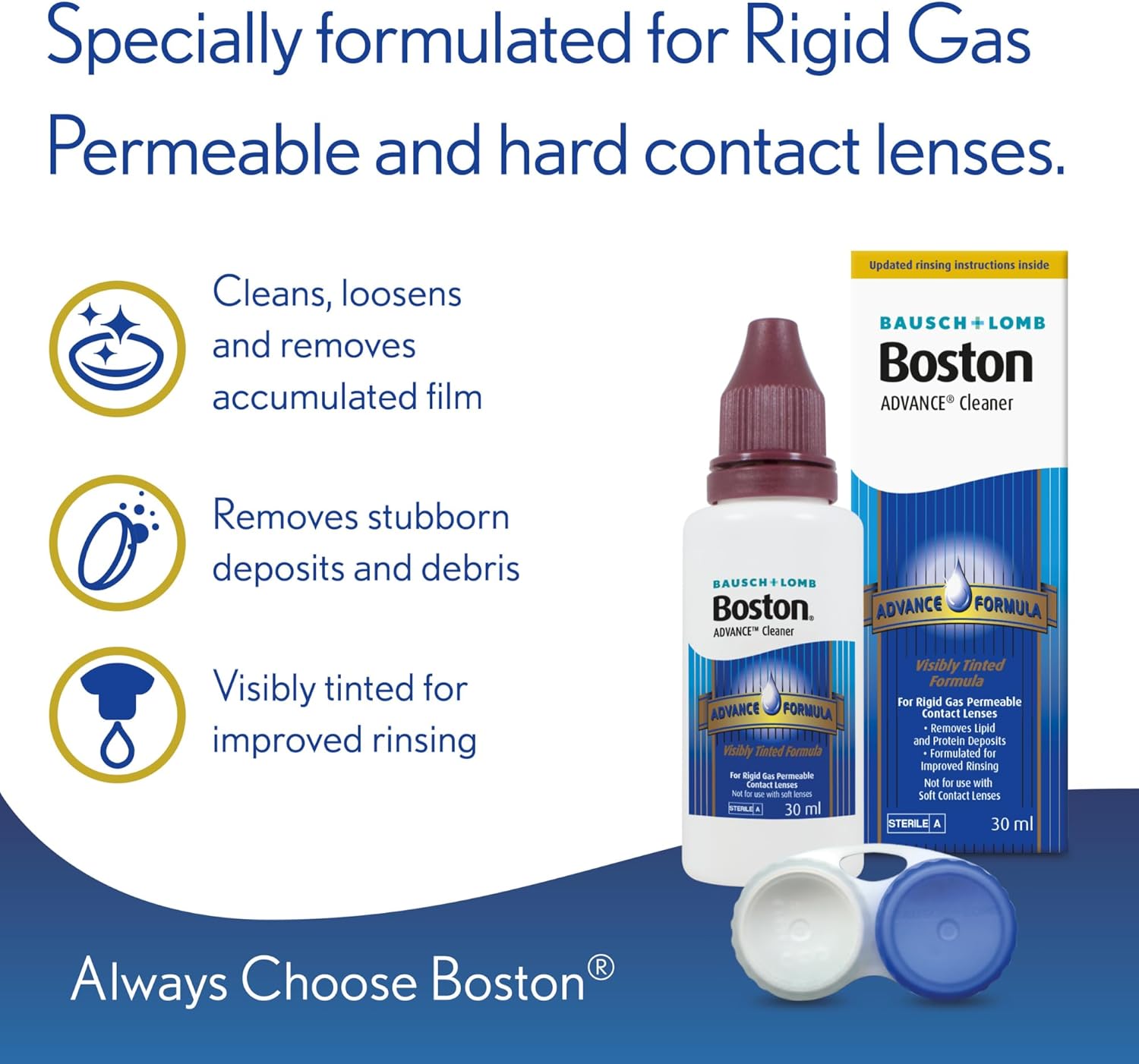 Boston Advance Cleaner Conditioning Solution Multipack - 3x 30ml Cleaner, 3x 120ml Conditioning Solution, Contact Lens Solution for Rigid Gas Permeable & Hard Contact Lenses, 1x Lens Case Included
