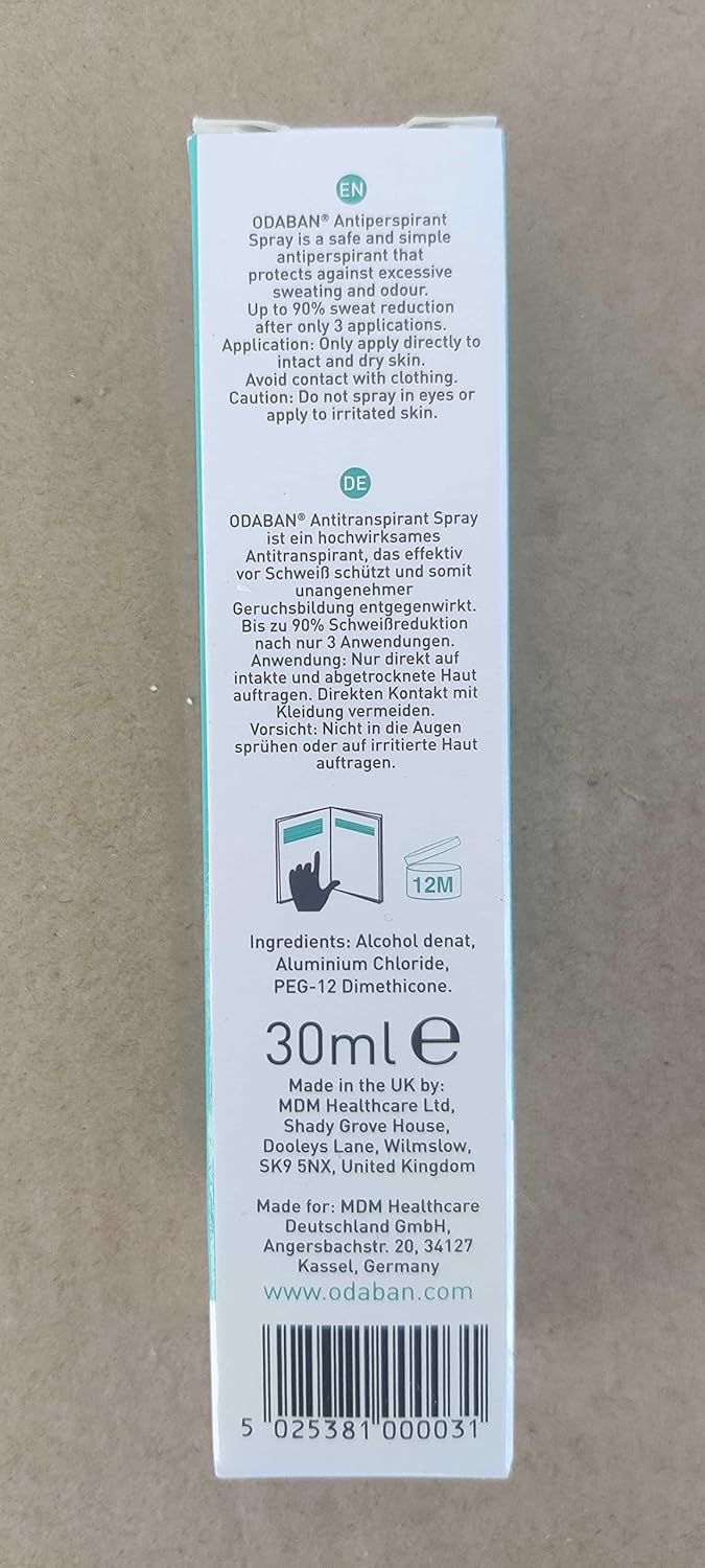 Odaban Antiperspirant Deodorant Spray for Excessive Sweating 30 ml