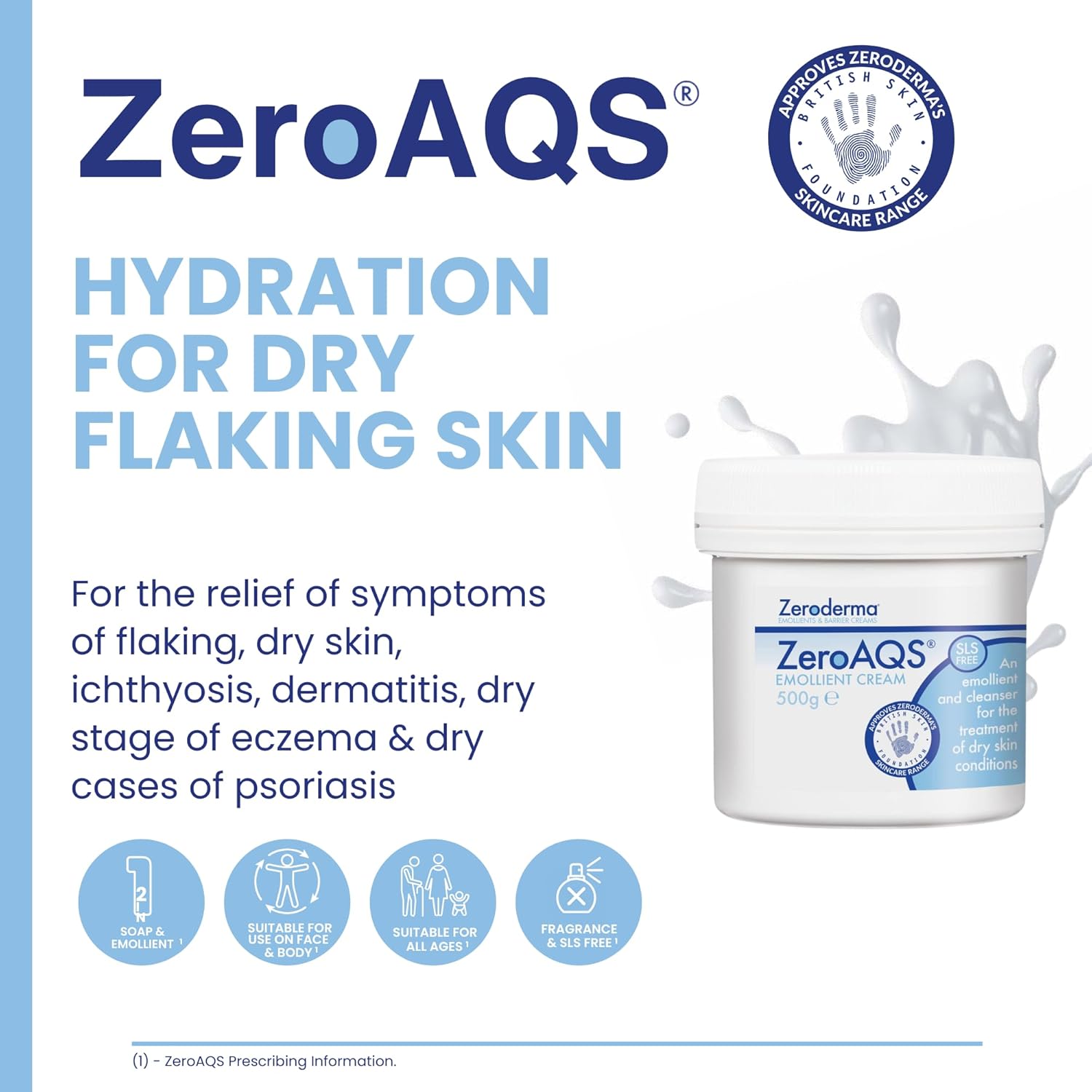Zeroderma ZeroAQS 2-in-1 Emollient Cream 500g