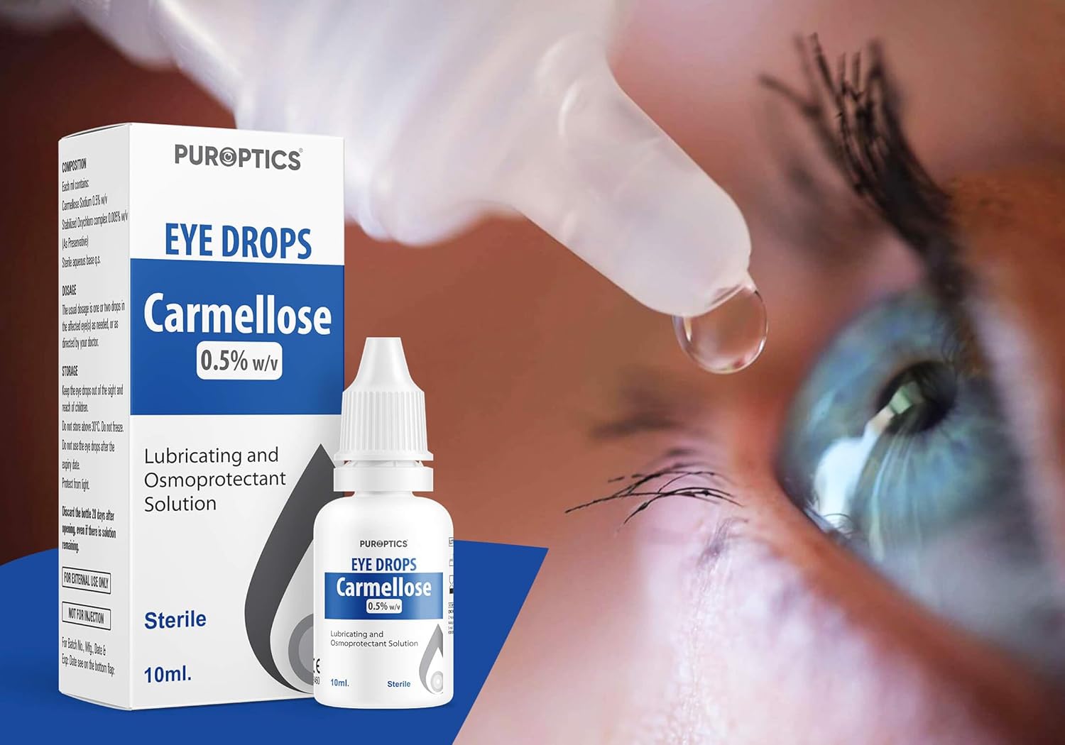 PUROPTICS Carmellose 0.5% Lubricant Eye Drops for Dry Eyes and Irritated Eyes 10ml