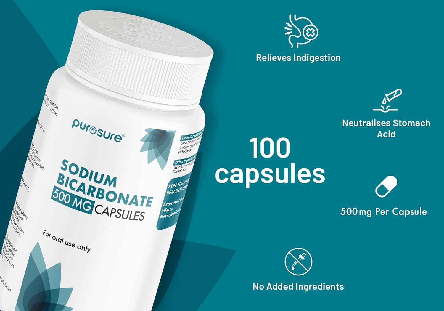 Purosure Sodium Bicarbonate 500mg Capsules - Pack of 100