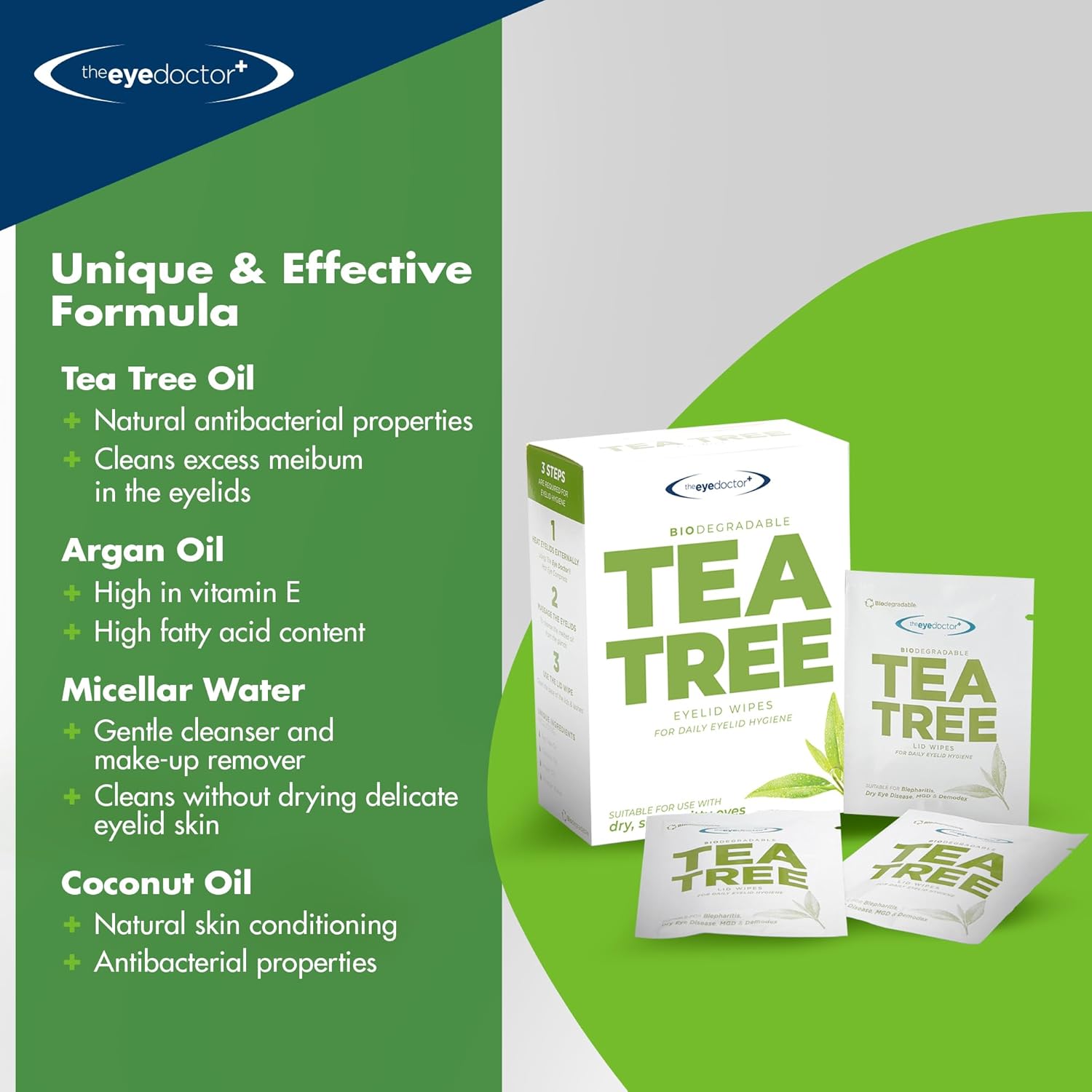 The Eye Doctor Tea Tree Eyelid Wipes – 20 Wipes for Blepharitis, Dry & Sensitive