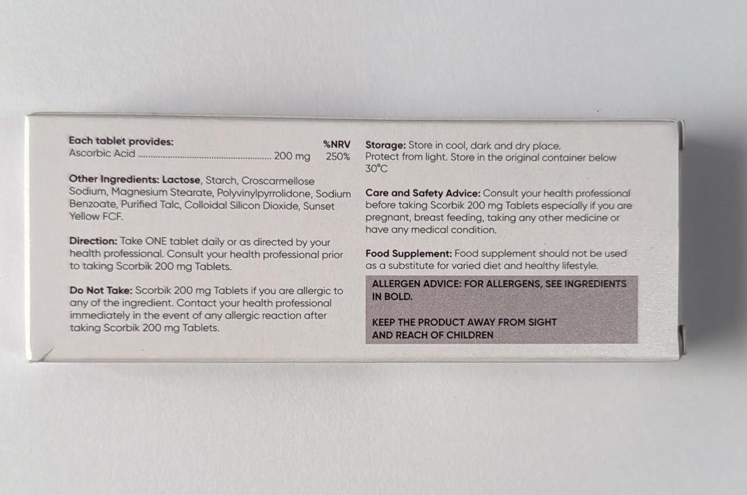 Ascorbic Acid Vitamin C 200mg – 28 Tablets for Immune Support