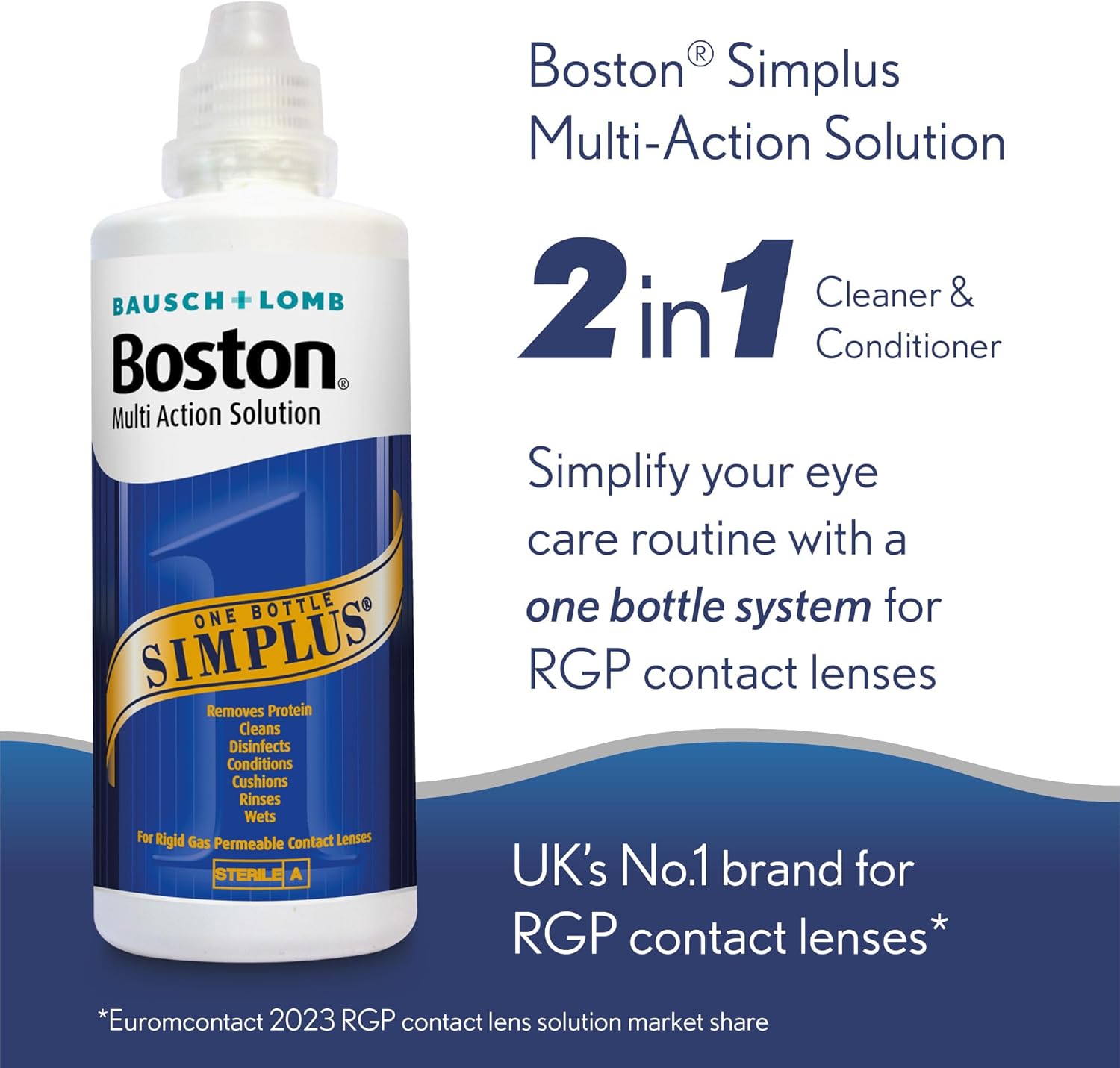 Boston Simplus Multi-Action Solution, 120ml Contact Lens Solution for Rigid Gas Permeable Contact Lenses - Clean, Disinfect, & Condition with Contact Lens Case