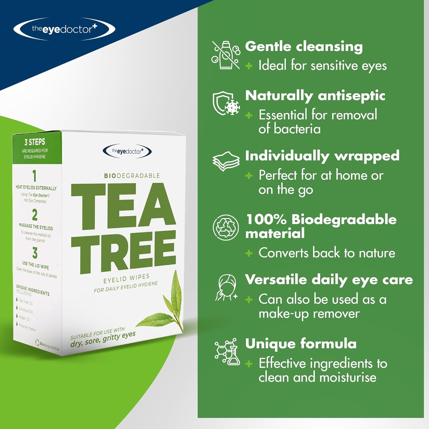 The Eye Doctor Tea Tree Eyelid Wipes – 20 Wipes for Blepharitis, Dry & Sensitive