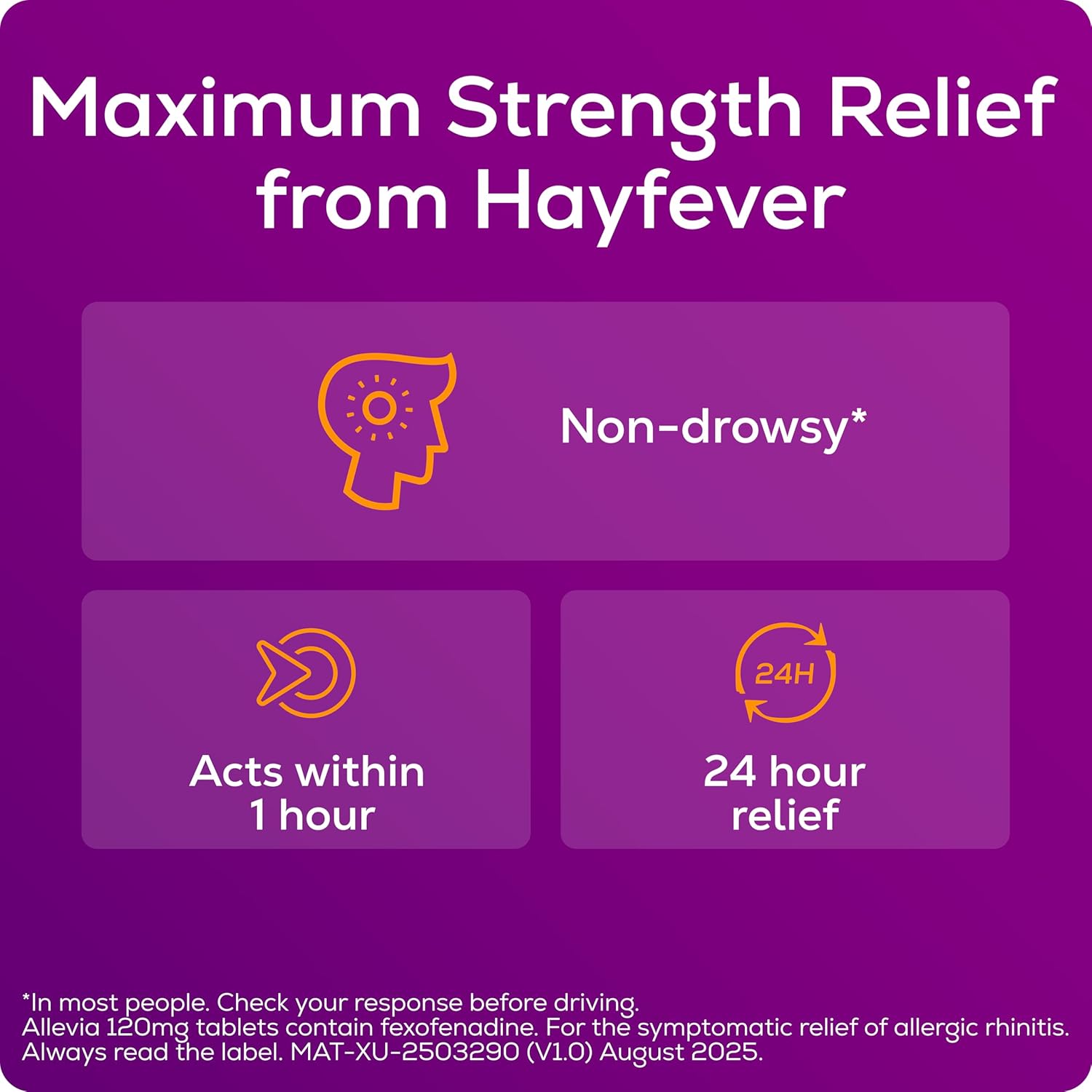 Allevia Fexofenadine 120MG Hayfever Allergy 15 Tablets
